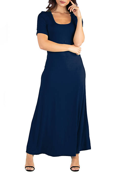 24seven Comfort Apparel Elbow Length Sleeve Maxi Dress