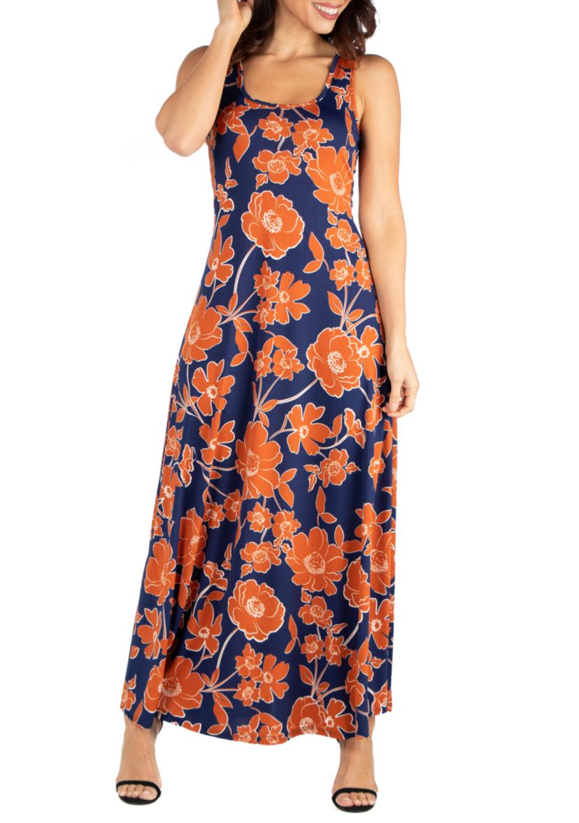 maxi dusty blue dress White and Dusty Blue Striped Sleeveless Maxi Dress