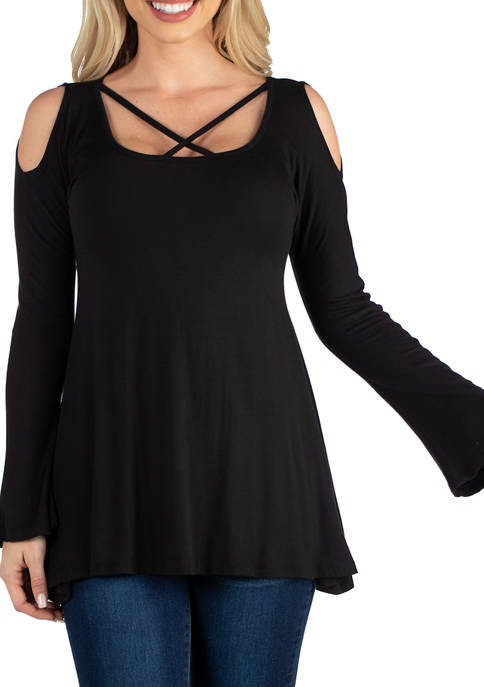 24seven Comfort Apparel Womens Long Sleeve Strappy Neck