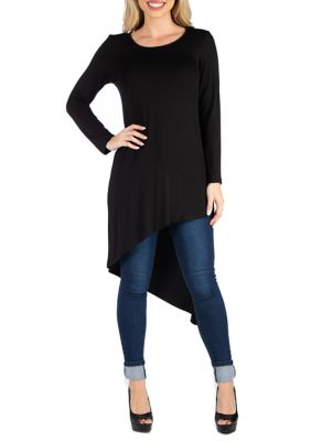 24seven Comfort Apparel Women's Full Length Long Sleeve Asymmetric Hem Top