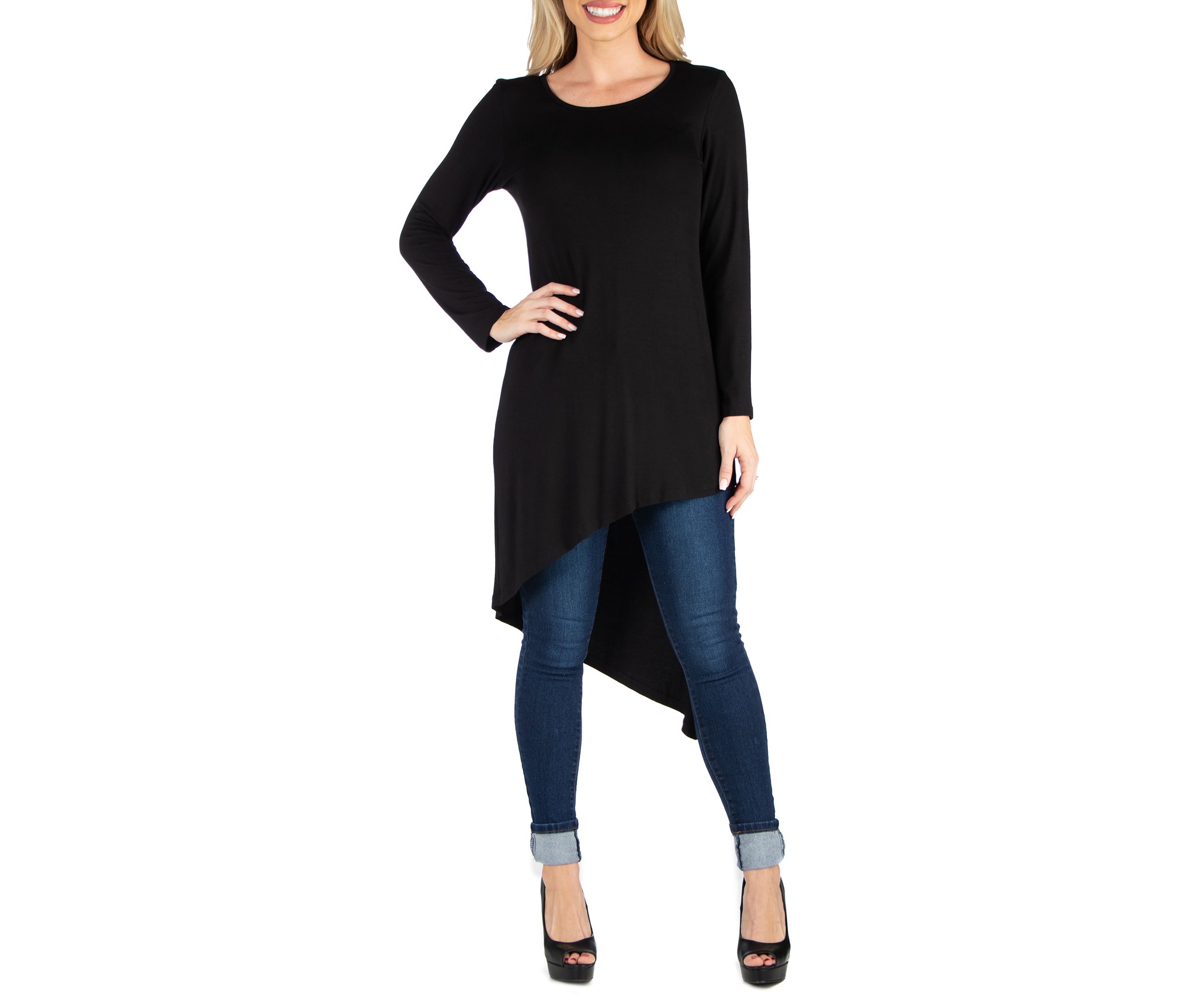 Womens Full Length Long Sleeve Asymmetric Hem Top