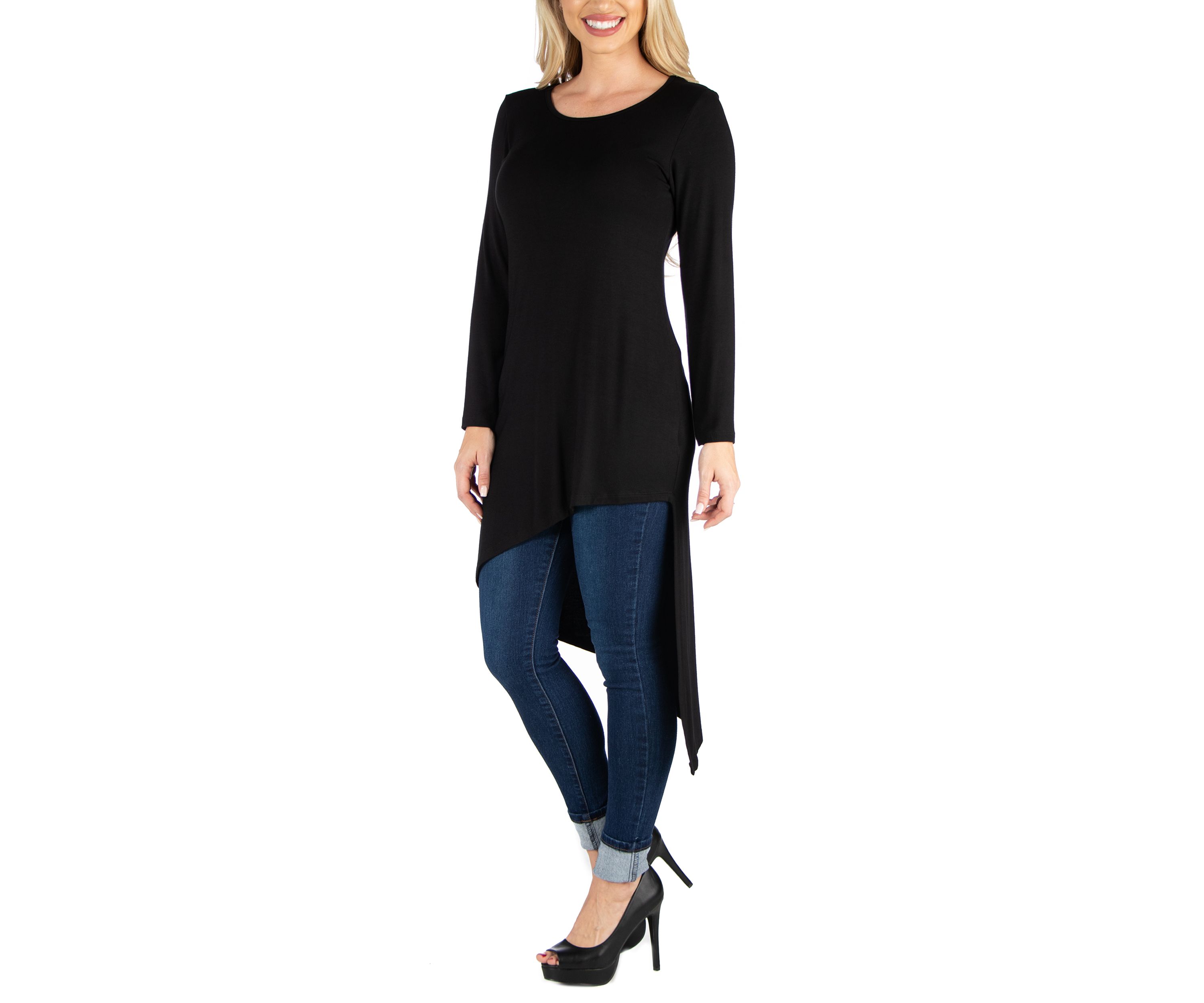 Womens Full Length Long Sleeve Asymmetric Hem Top
