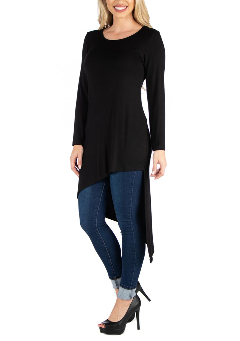Womens Full Length Long Sleeve Asymmetric Hem Top