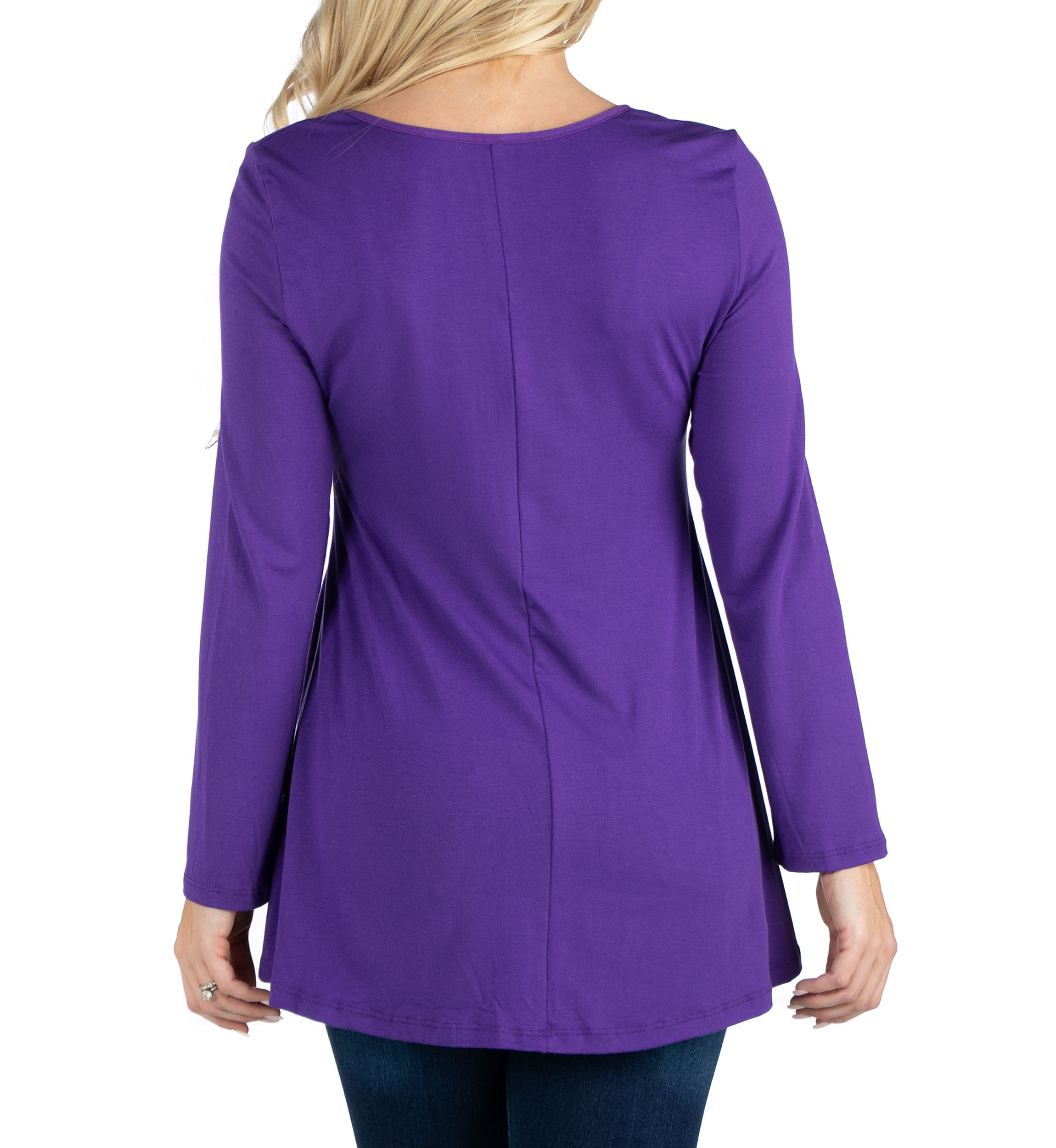 Womens Long Sleeve Solid Color Swing Style Flared Tunic Top