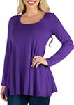 Womens Long Sleeve Solid Color Swing Style Flared Tunic Top