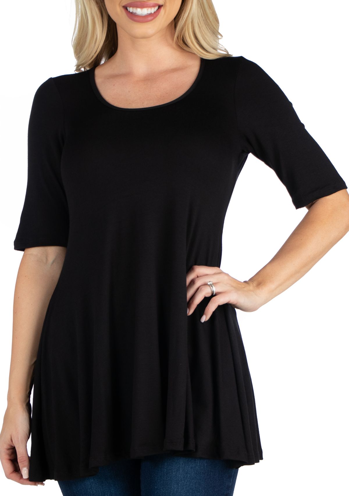 Womens Elbow Sleeve Swing Tunic Top