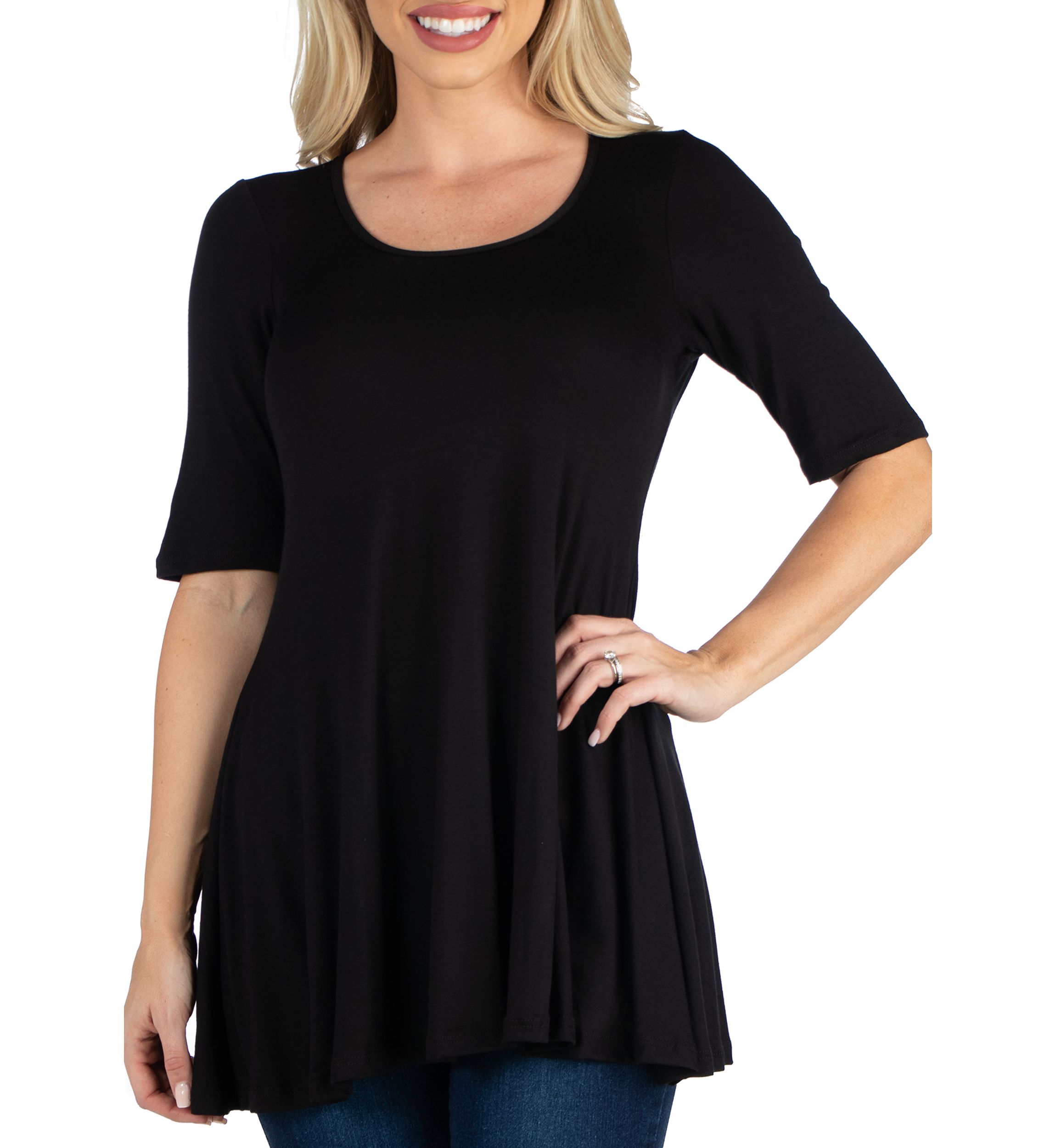 Womens Elbow Sleeve Swing Tunic Top