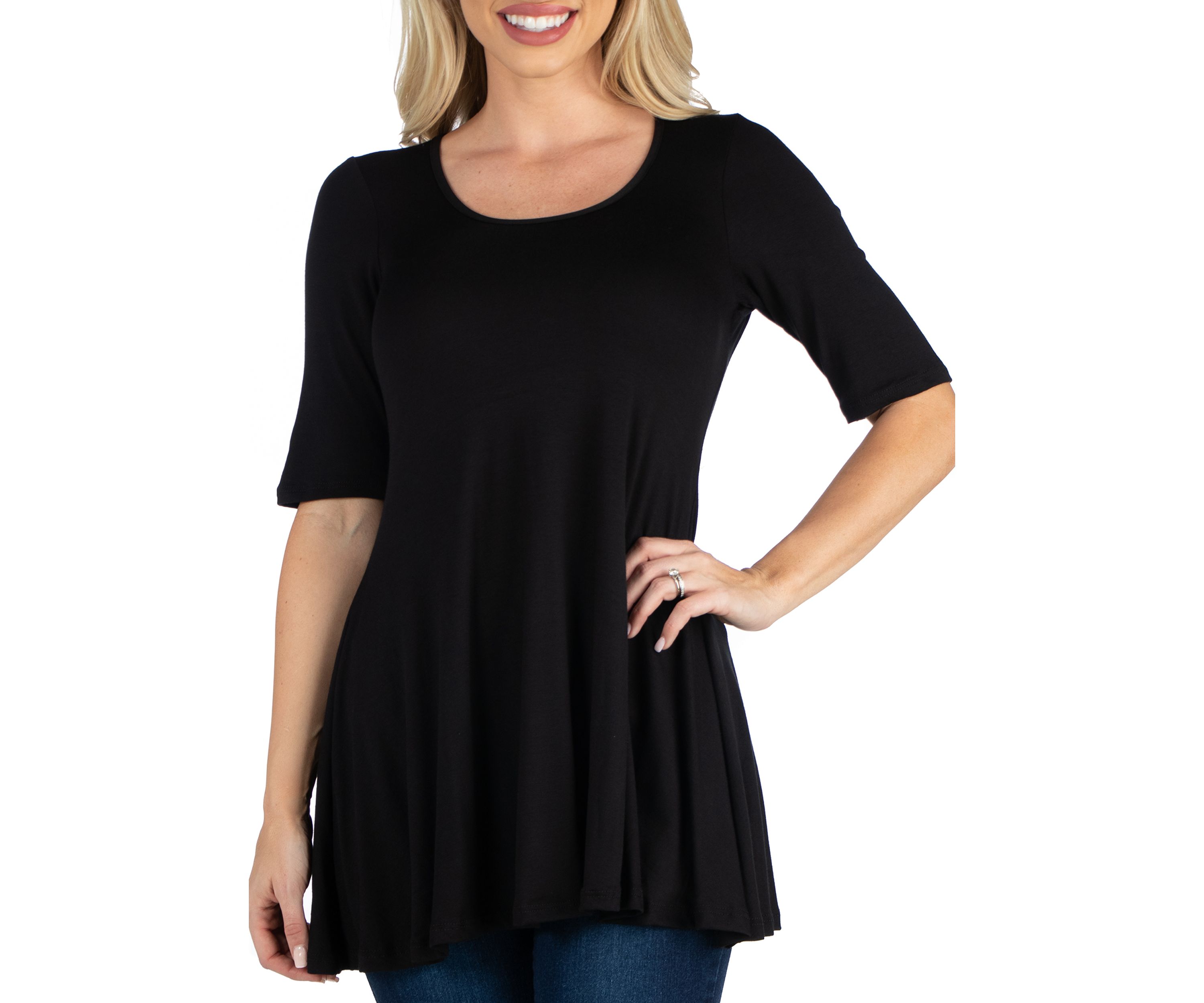 Womens Elbow Sleeve Swing Tunic Top