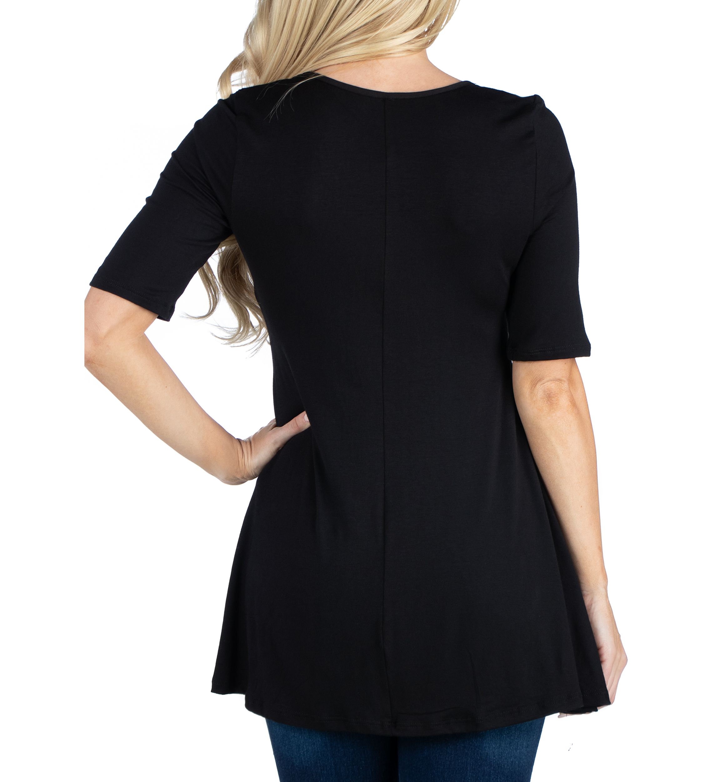 Womens Elbow Sleeve Swing Tunic Top