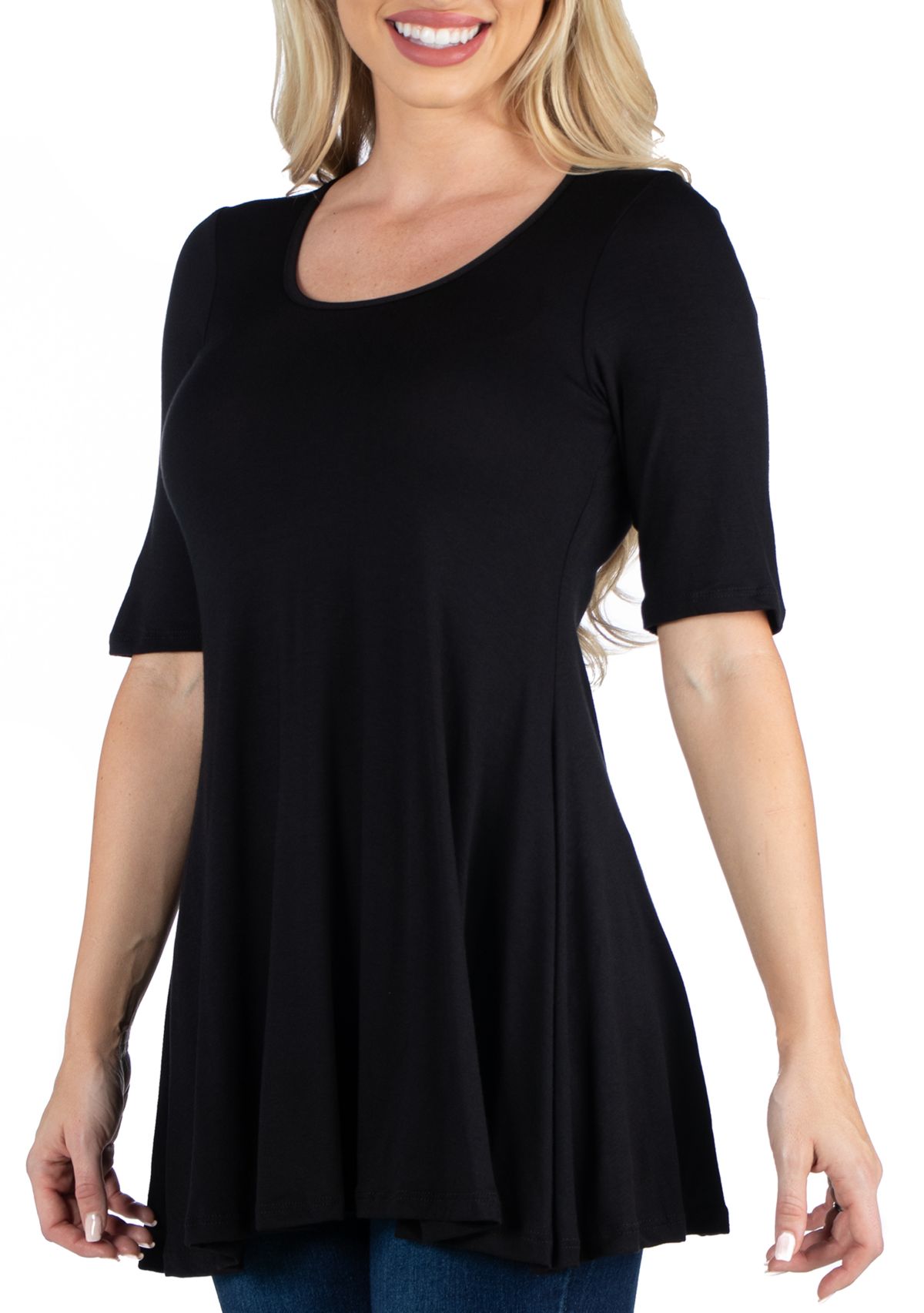 Womens Elbow Sleeve Swing Tunic Top