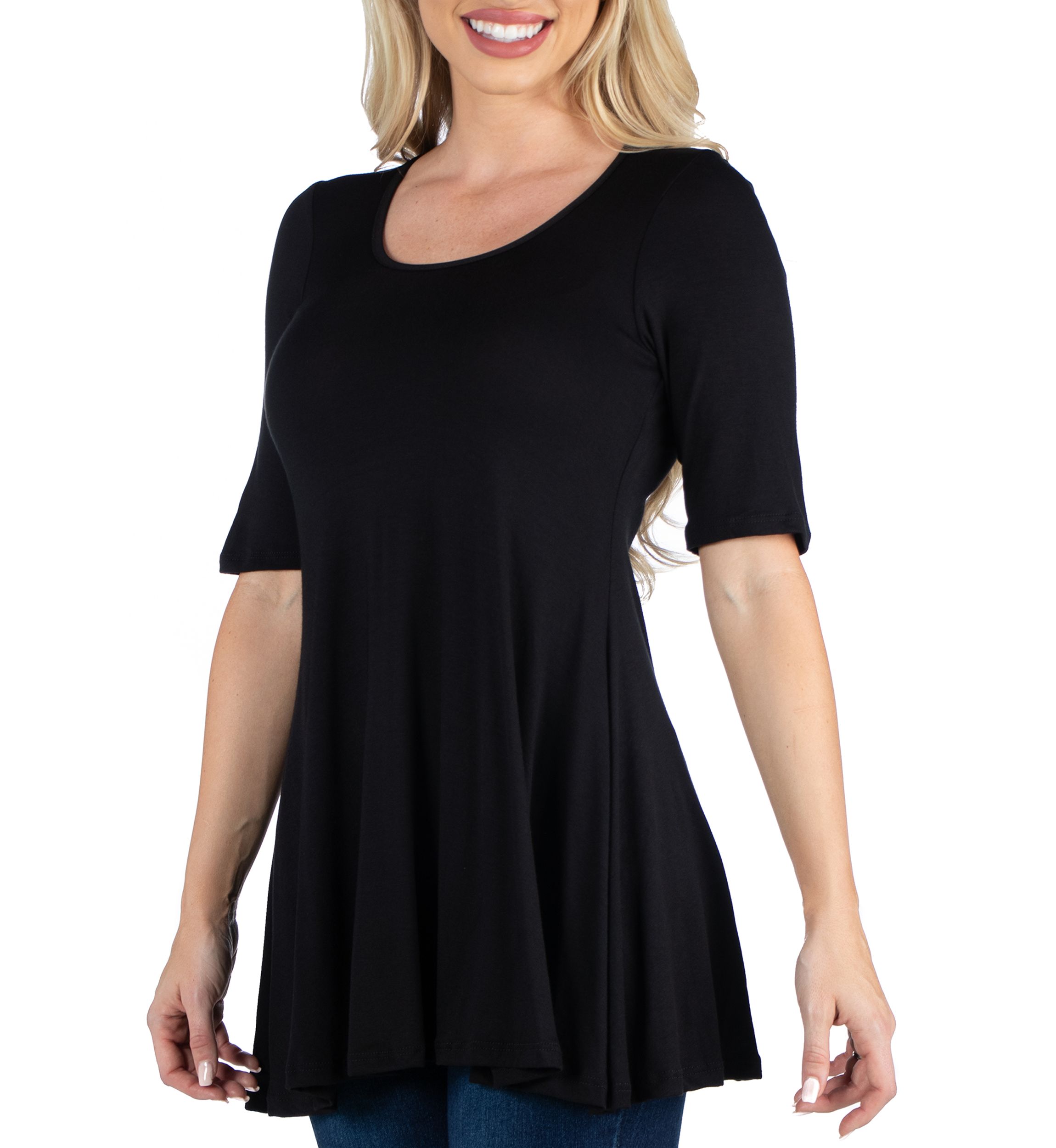 Womens Elbow Sleeve Swing Tunic Top