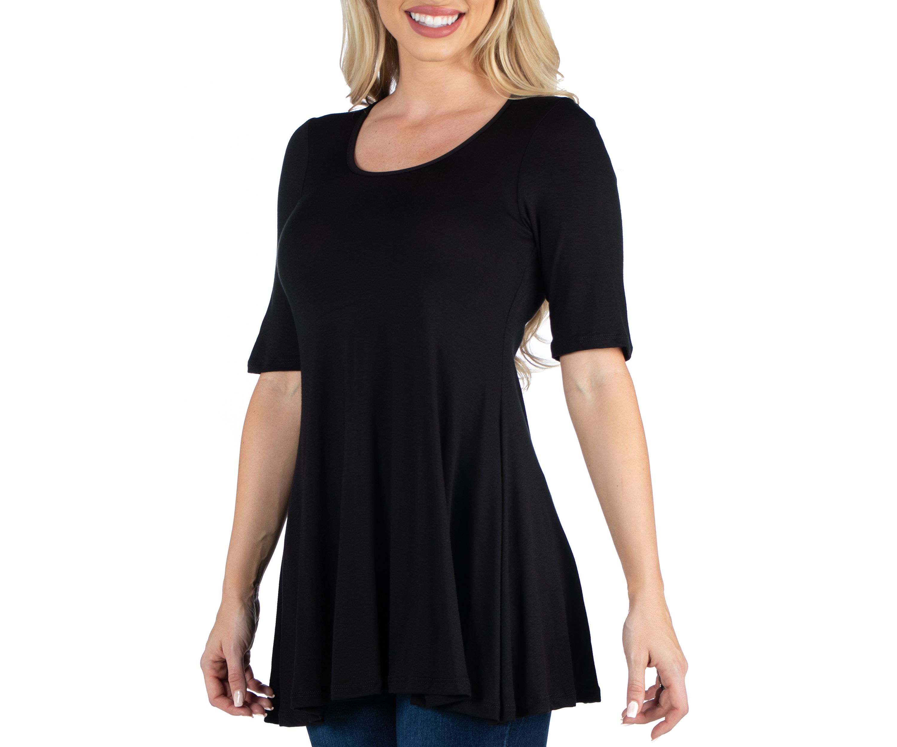 Womens Elbow Sleeve Swing Tunic Top