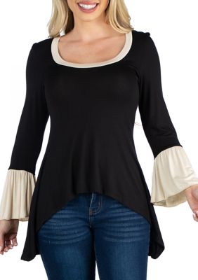 24seven Comfort Apparel Women's Swing High Low Bell Sleeve Tunic Top