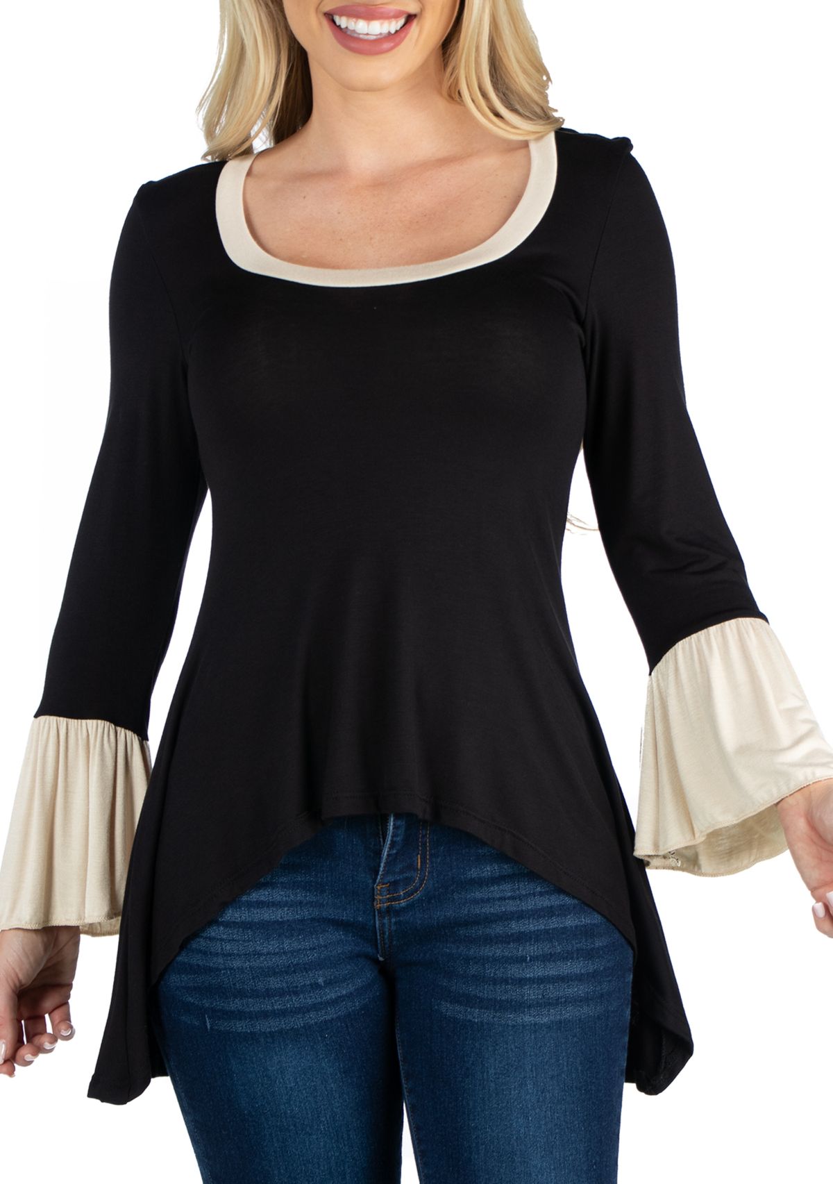 Womens Swing High Low Bell Sleeve Tunic Top