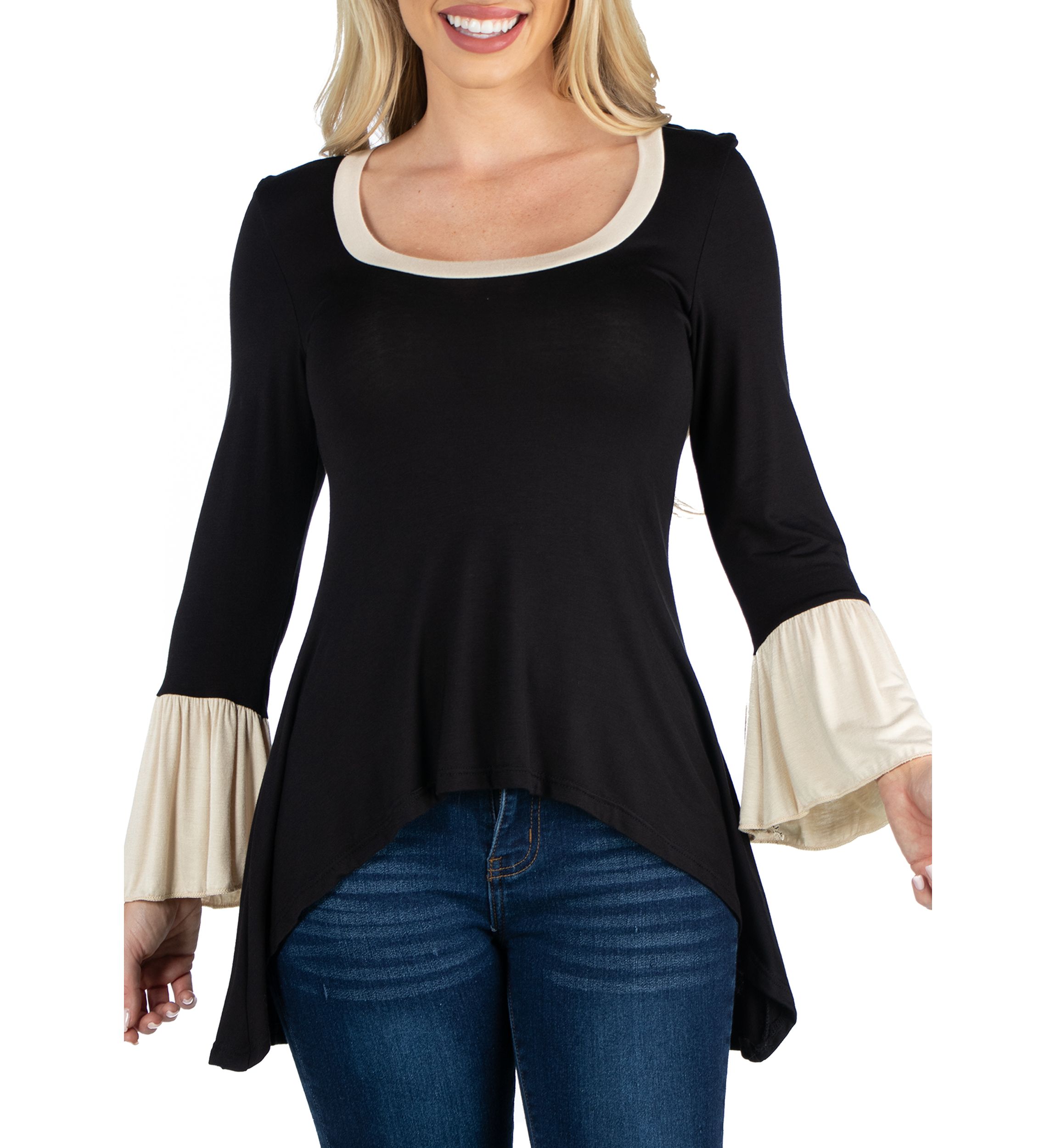 Womens Swing High Low Bell Sleeve Tunic Top