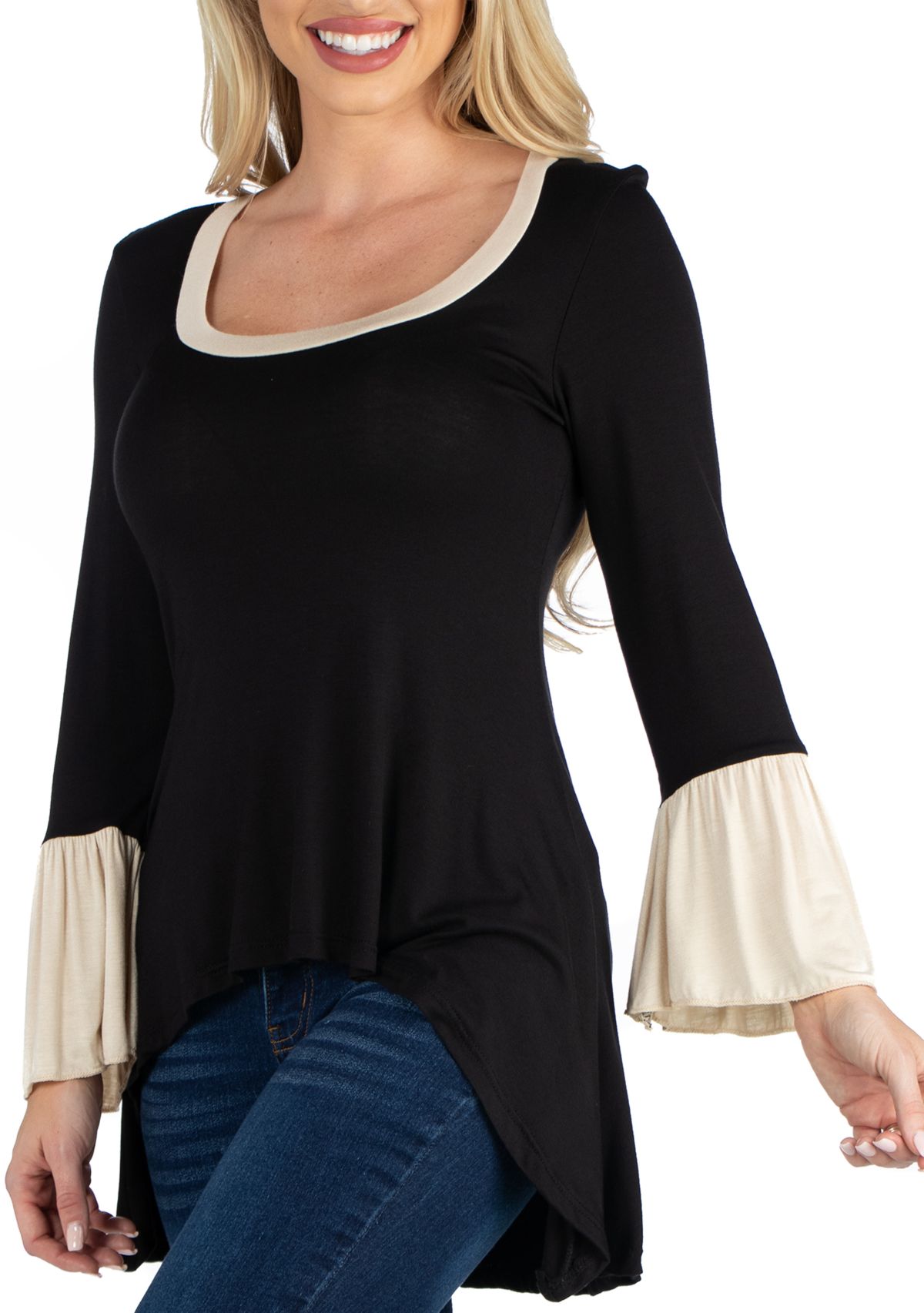 Womens Swing High Low Bell Sleeve Tunic Top