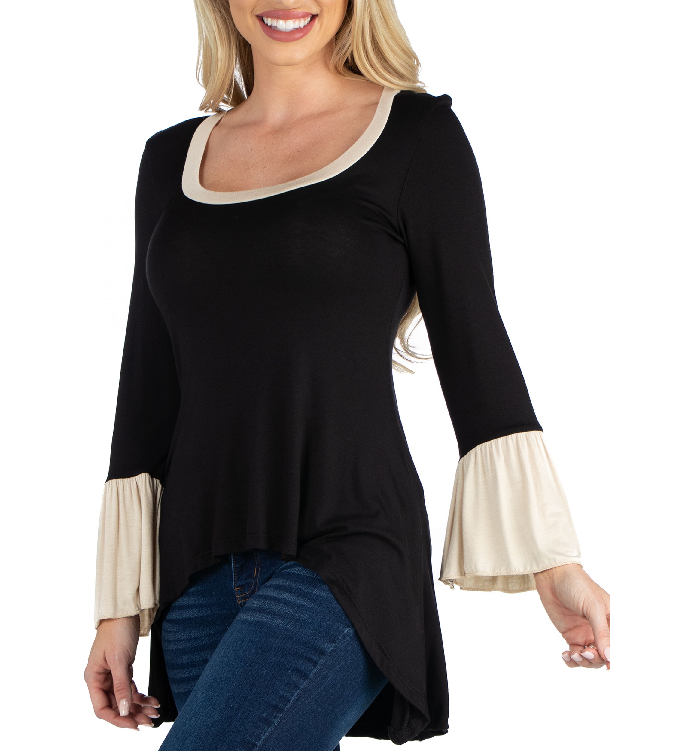 Womens Swing High Low Bell Sleeve Tunic Top
