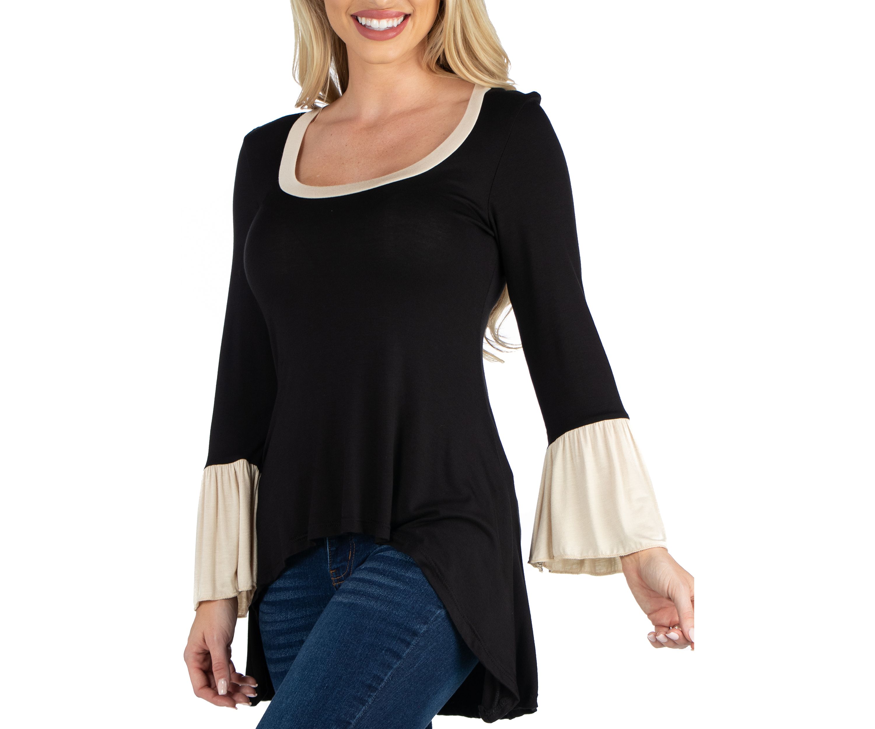 Womens Swing High Low Bell Sleeve Tunic Top