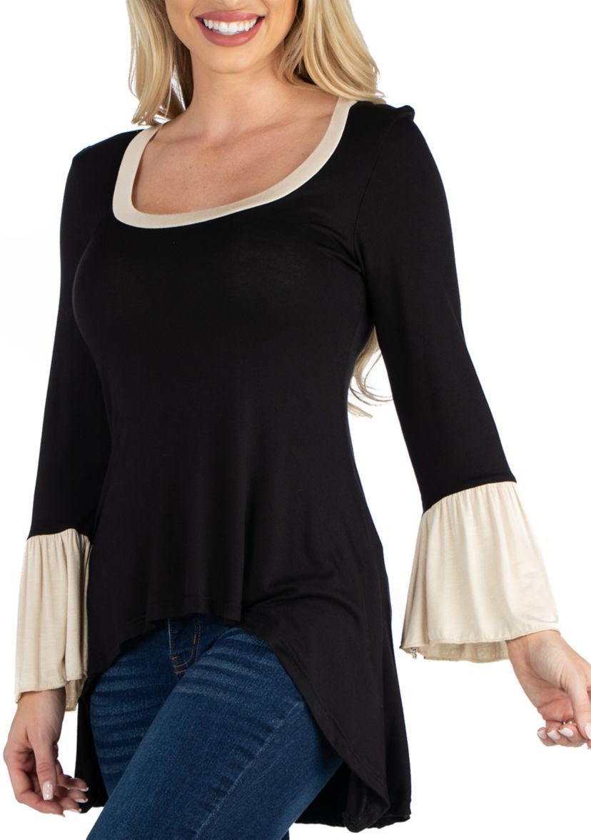 Womens Swing High Low Bell Sleeve Tunic Top