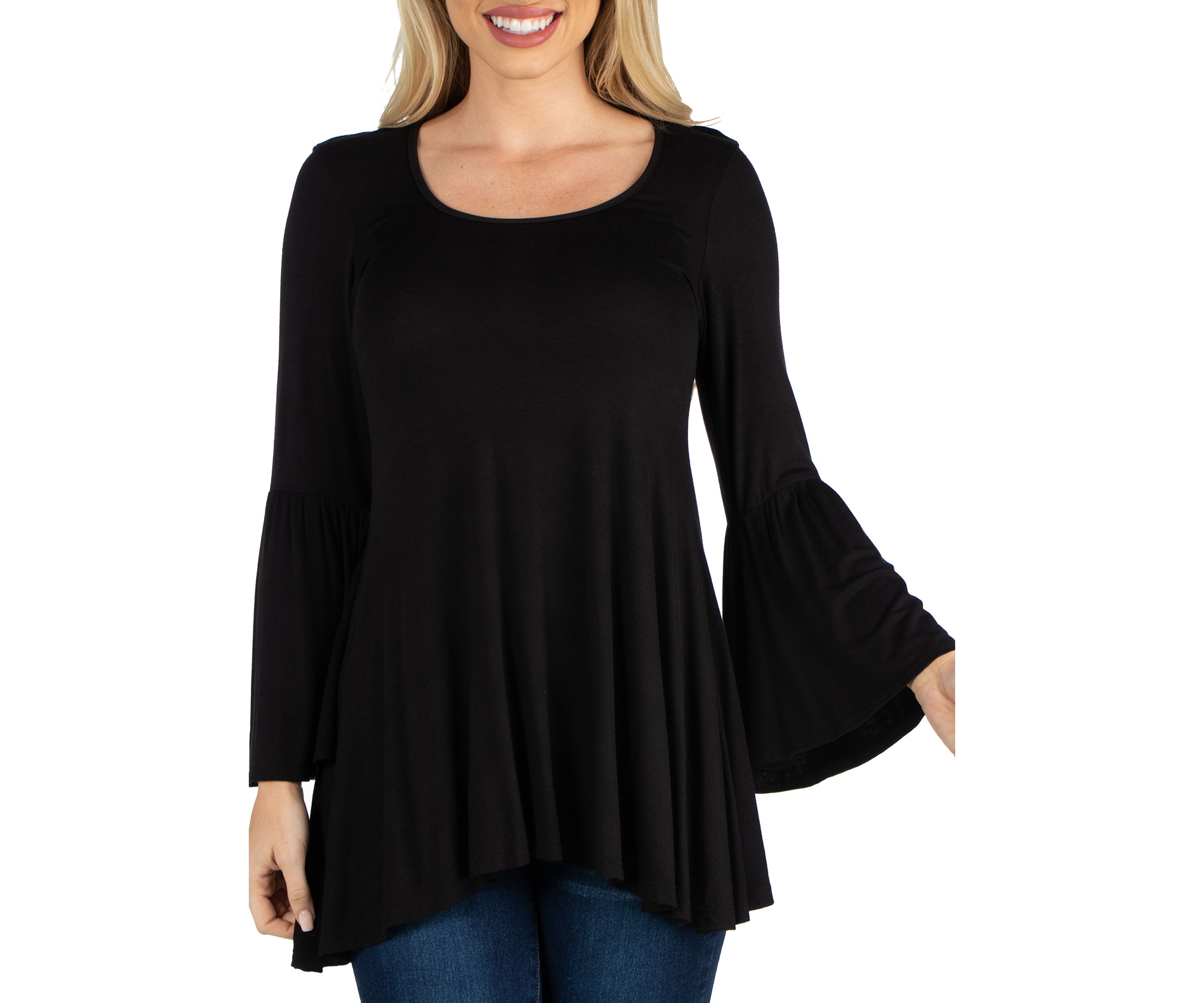Womens Scoop Neck Bell Sleeve Swing Tunic Top