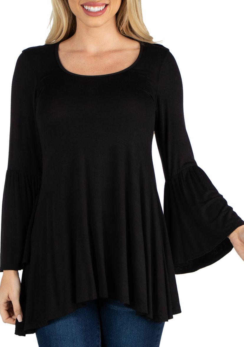 Womens Scoop Neck Bell Sleeve Swing Tunic Top