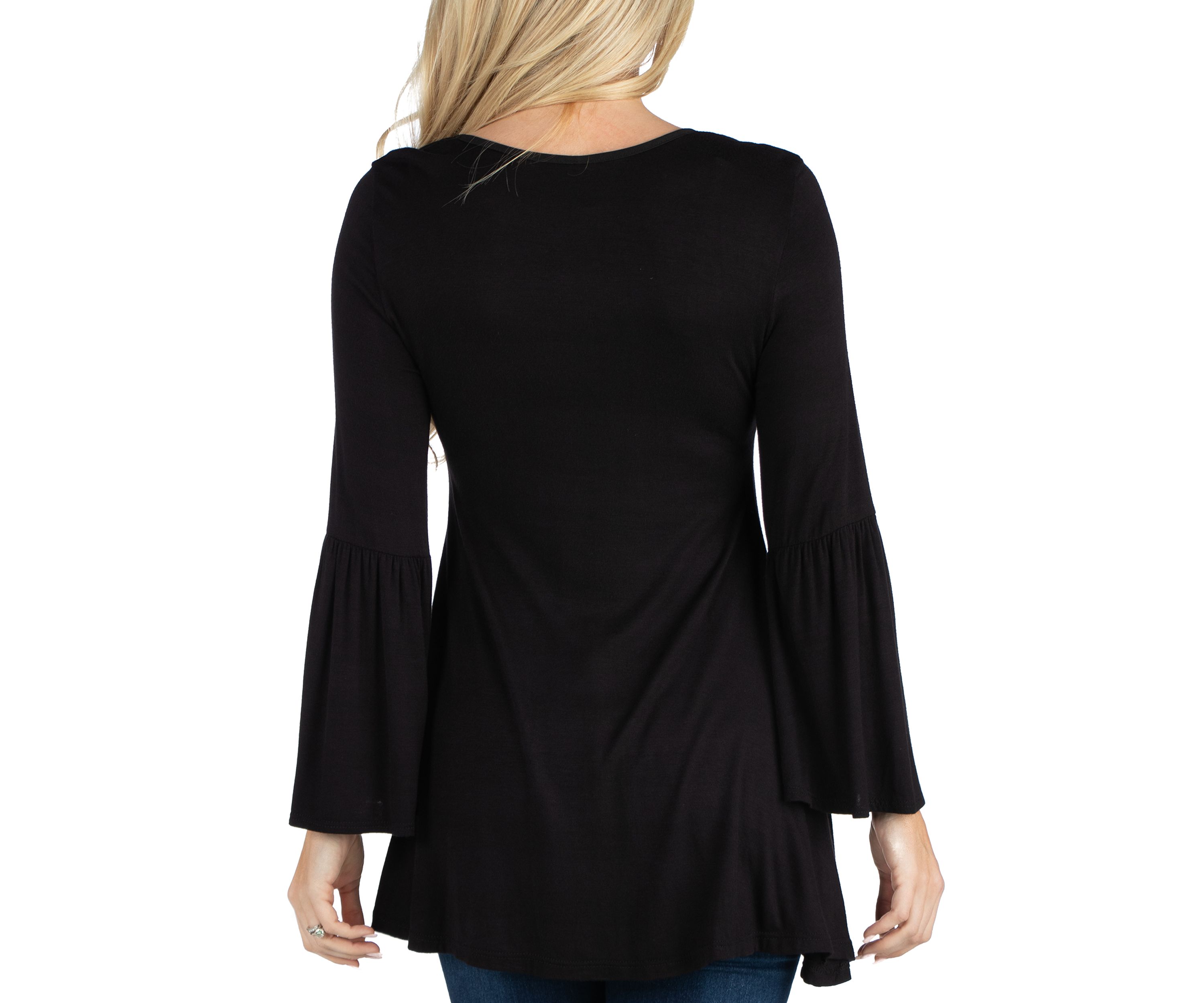Womens Scoop Neck Bell Sleeve Swing Tunic Top