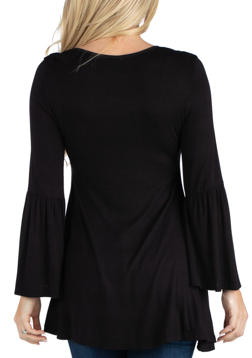Womens Scoop Neck Bell Sleeve Swing Tunic Top