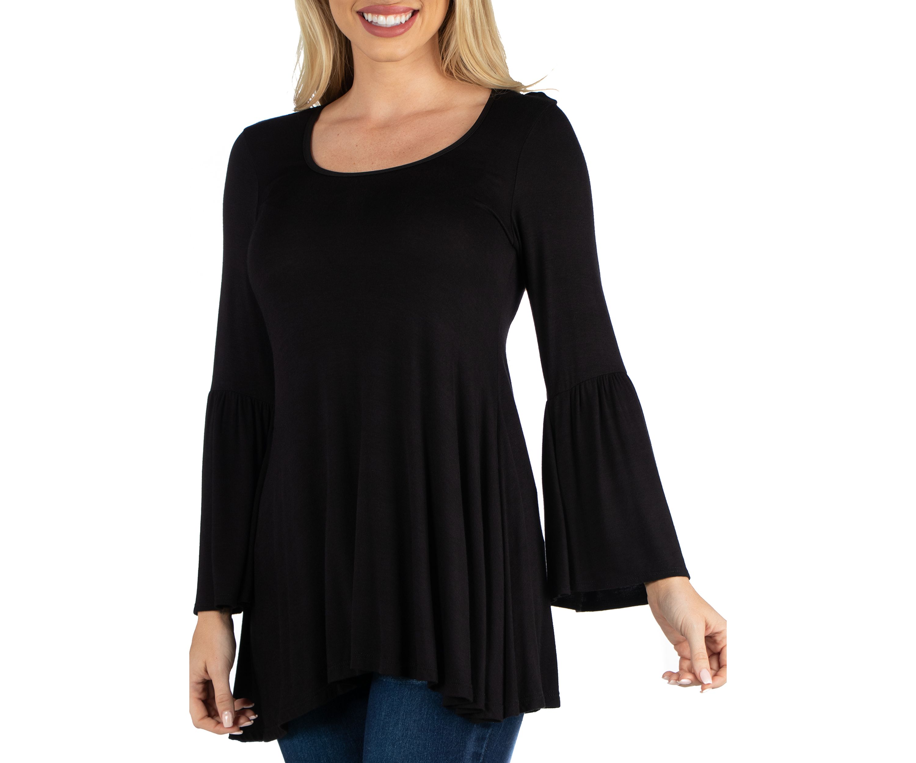 Womens Scoop Neck Bell Sleeve Swing Tunic Top