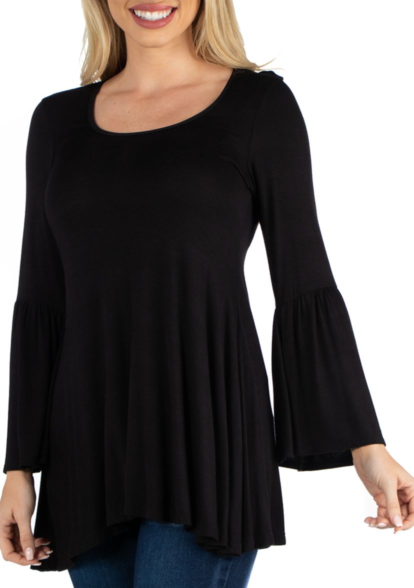 Womens Scoop Neck Bell Sleeve Swing Tunic Top