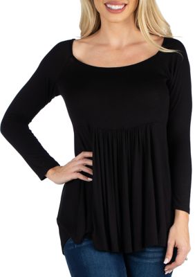 24seven Comfort Apparel Women's Long Sleeve Strappy Neck Flared Tunic ...