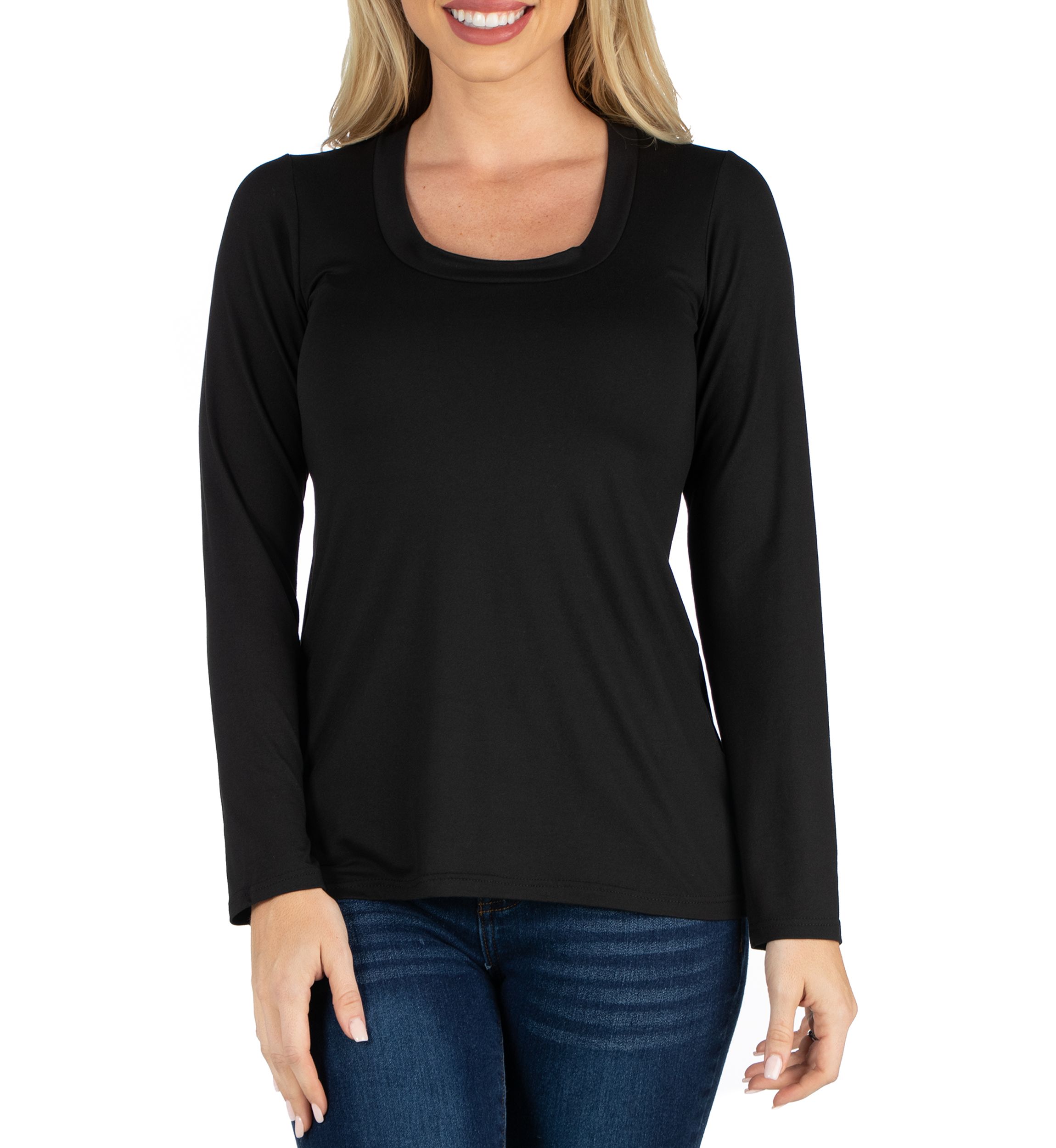Womens Scoop Neck Long Sleeve Solid Color T-Shirt