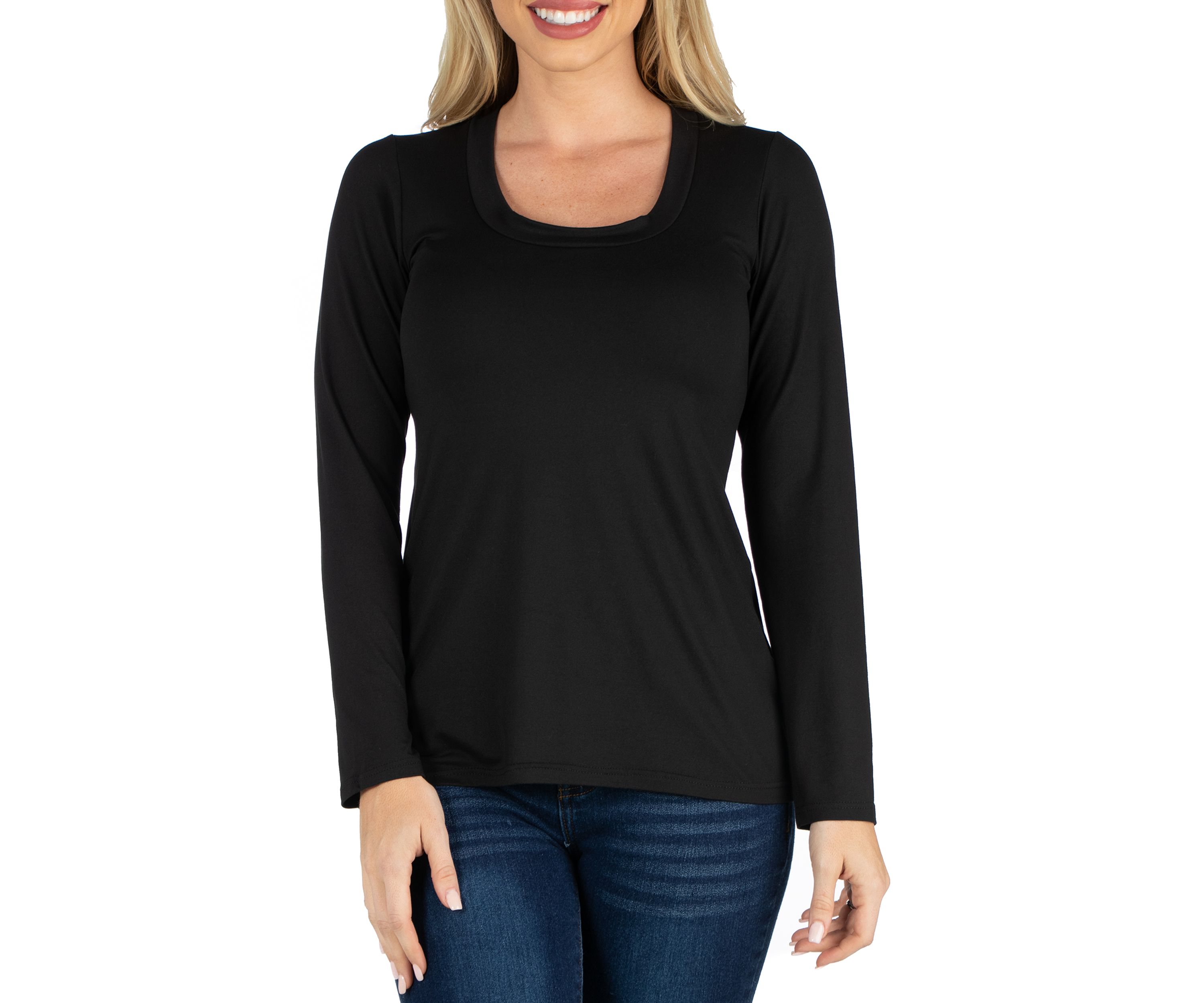 Womens Scoop Neck Long Sleeve Solid Color T-Shirt