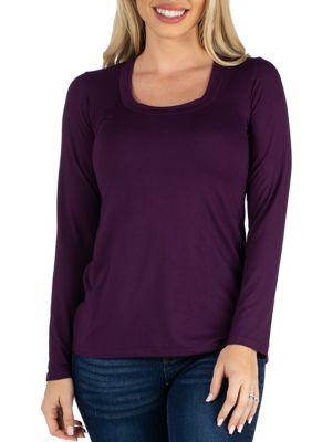 24seven Comfort Apparel Women's Scoop Neck Long Sleeve Solid Color T-Shirt