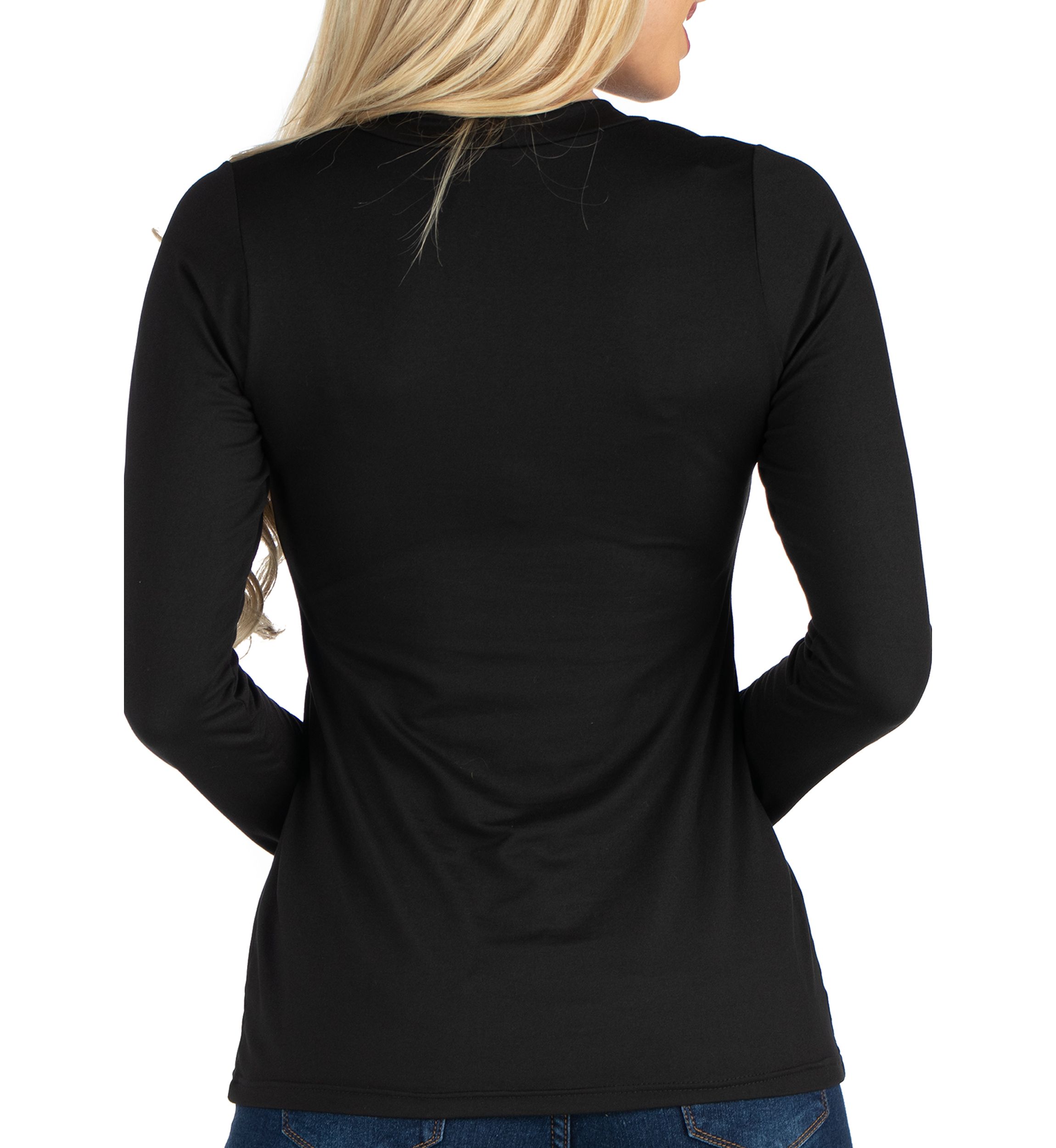 Womens Scoop Neck Long Sleeve Solid Color T-Shirt