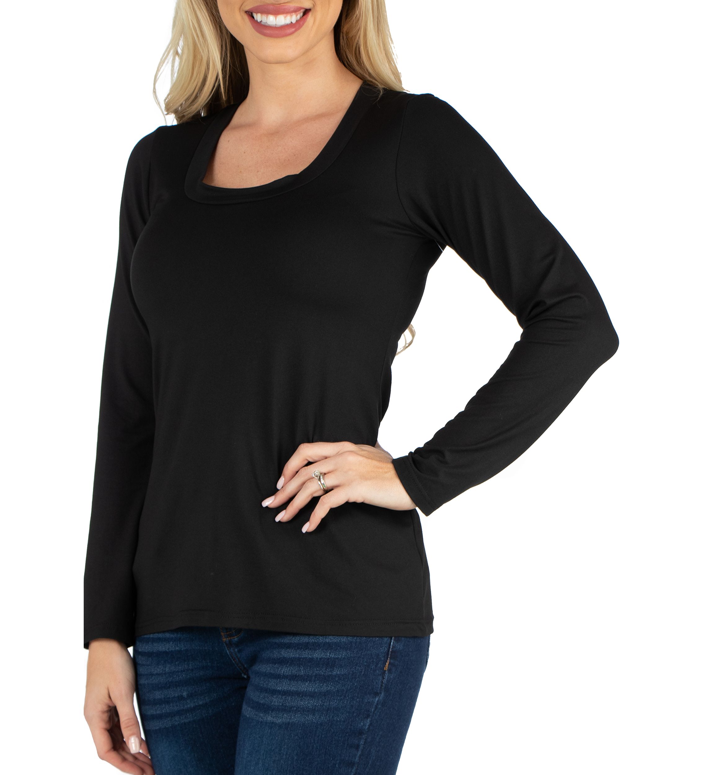 Womens Scoop Neck Long Sleeve Solid Color T-Shirt
