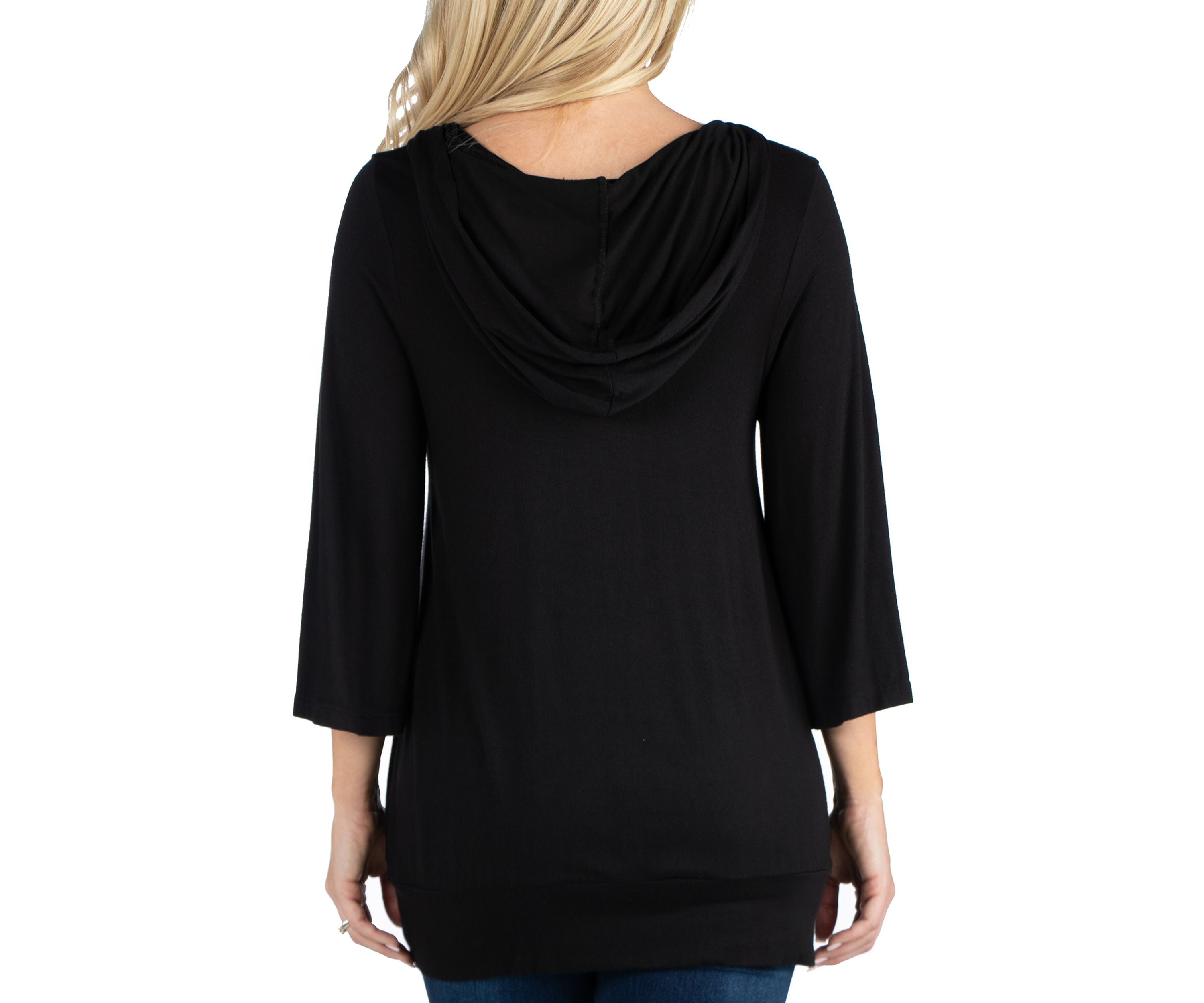Womens Elbow Sleeve Pocket Hoodie Top