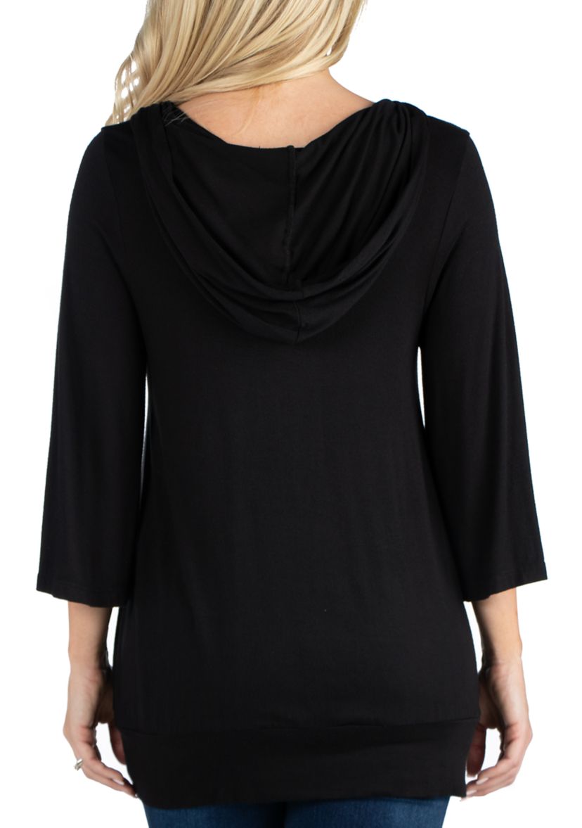 Womens Elbow Sleeve Pocket Hoodie Top