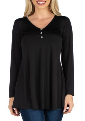 Womens Long Sleeve Button V-Neck Henley Top