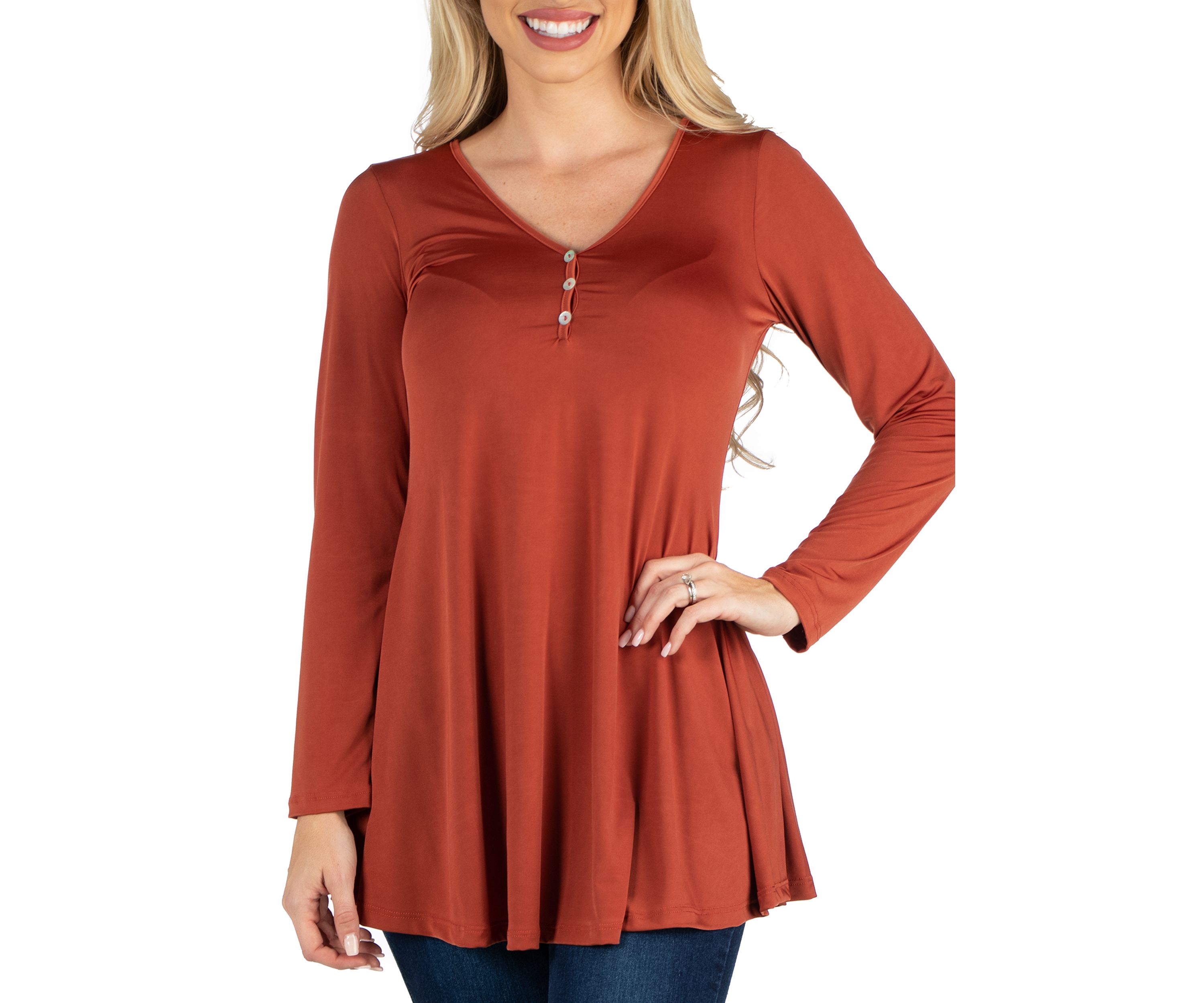 Womens Long Sleeve Button V-Neck Henley Top