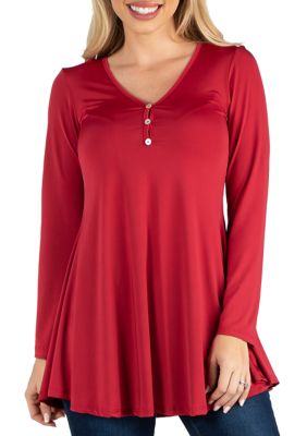 Womens Long Sleeve Button V-Neck Henley Top