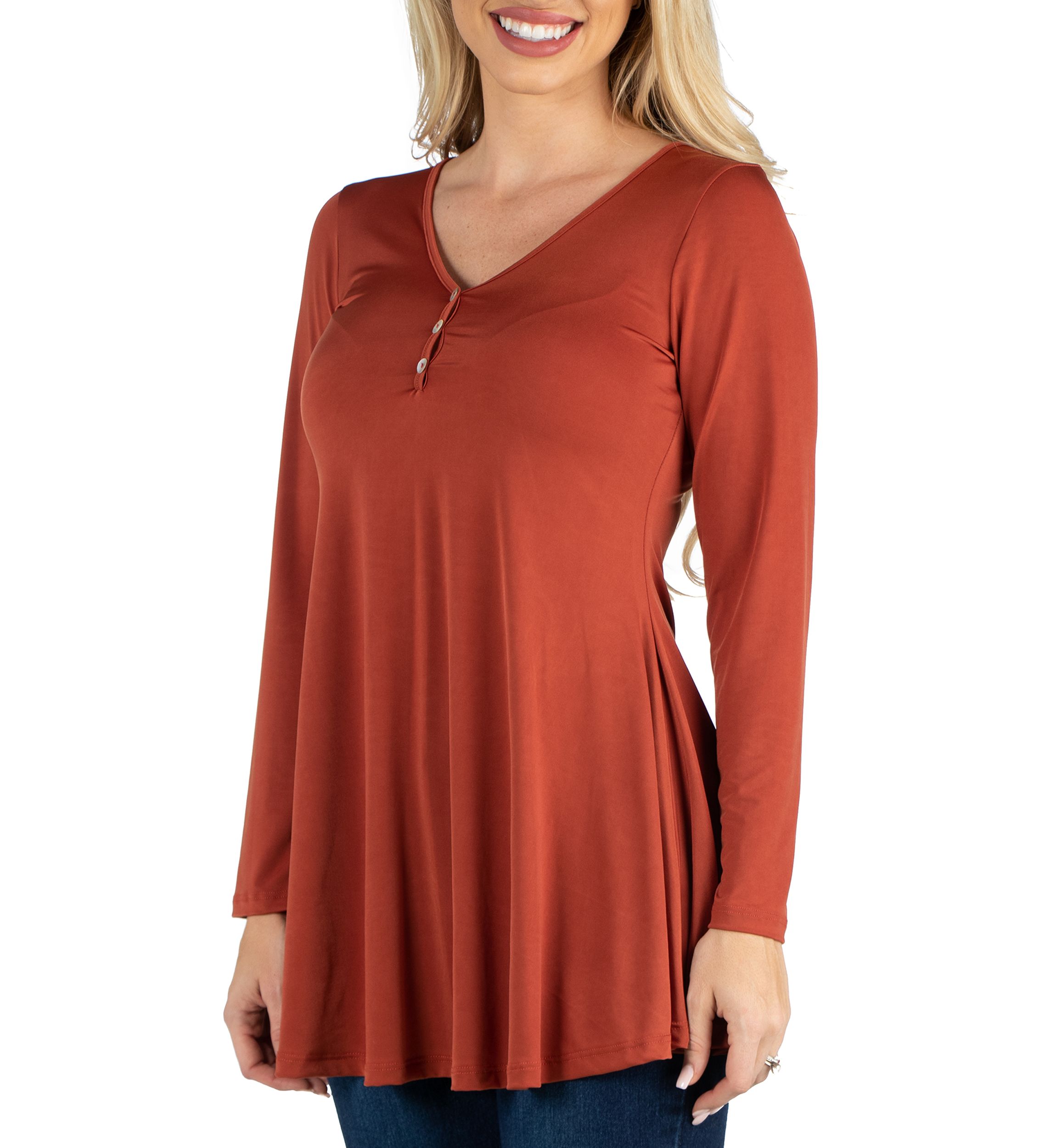 Womens Long Sleeve Button V-Neck Henley Top