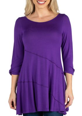 24seven Comfort Apparel Women's 3/4 Sleeve Flared Tunic Top | belk