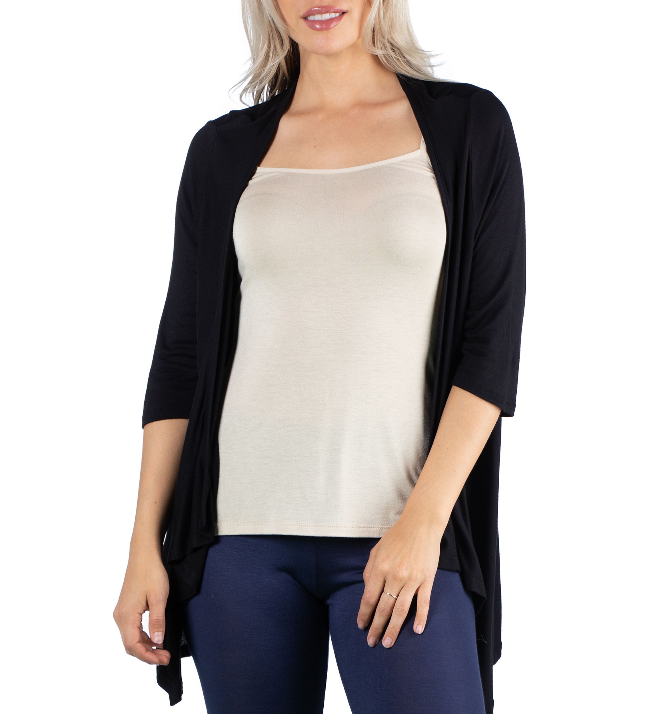Womens Elbow Length Sleeve Open Cardigan