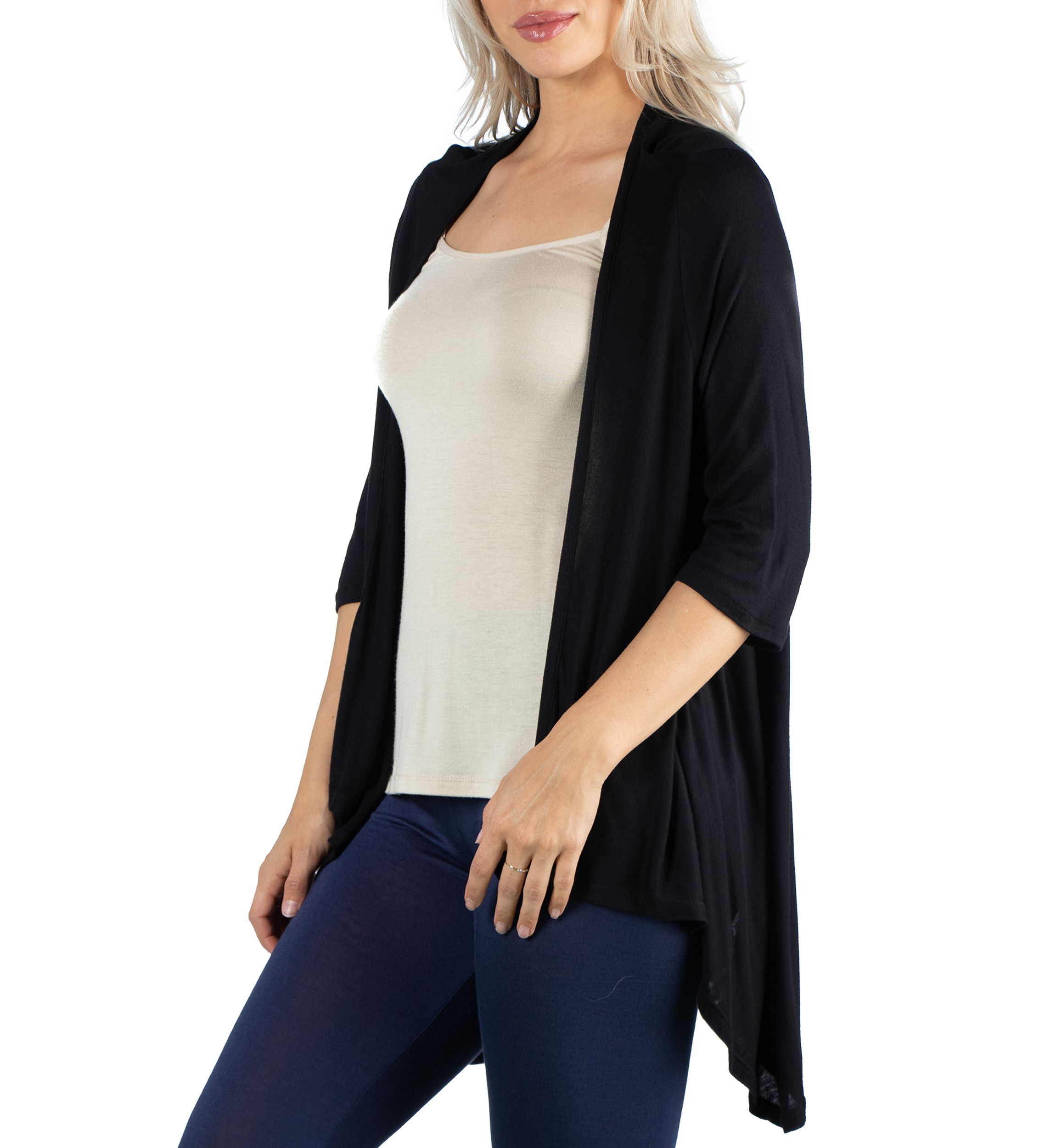 Womens Elbow Length Sleeve Open Cardigan