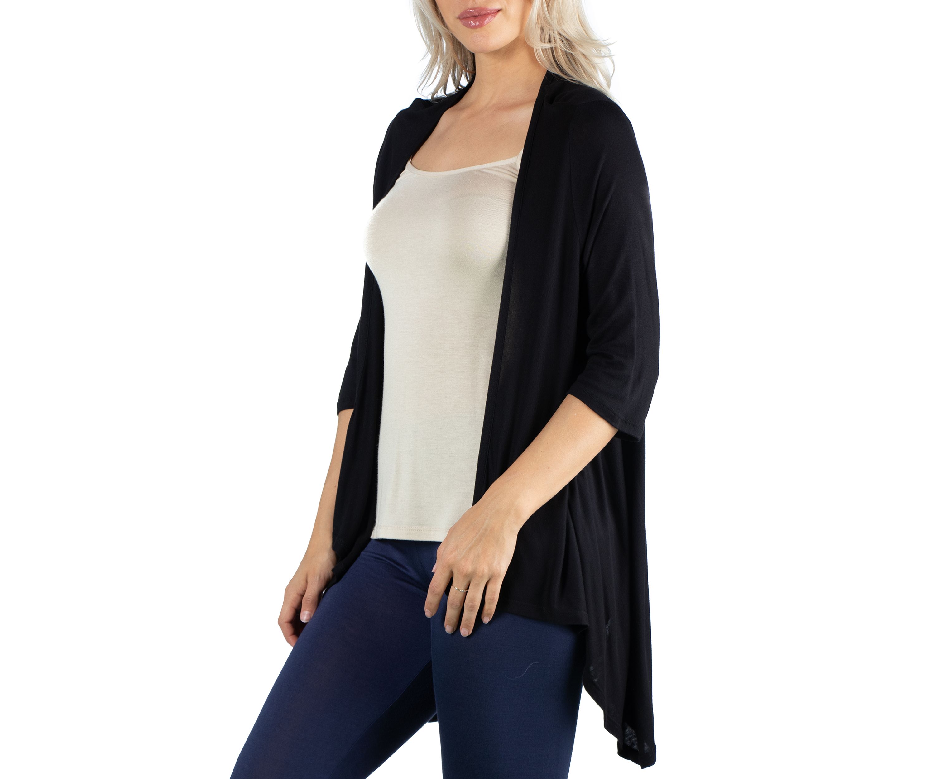 Womens Elbow Length Sleeve Open Cardigan