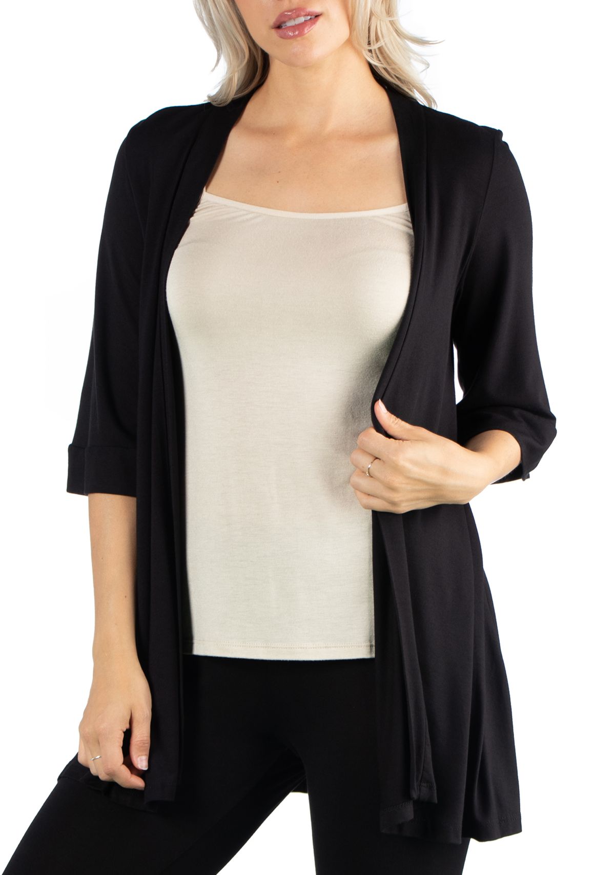 Womens Open Front Elbow Length Sleeve Cardigan