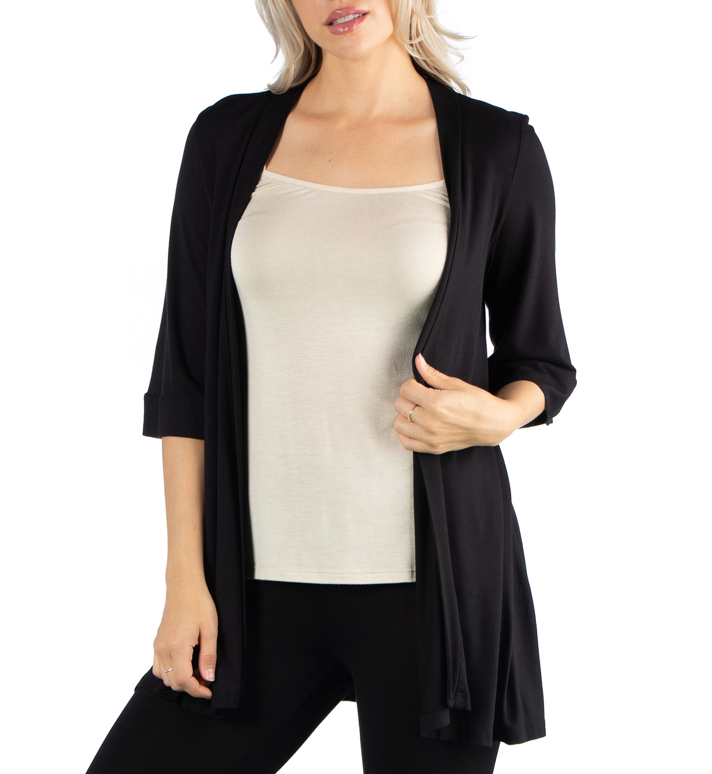Womens Open Front Elbow Length Sleeve Cardigan