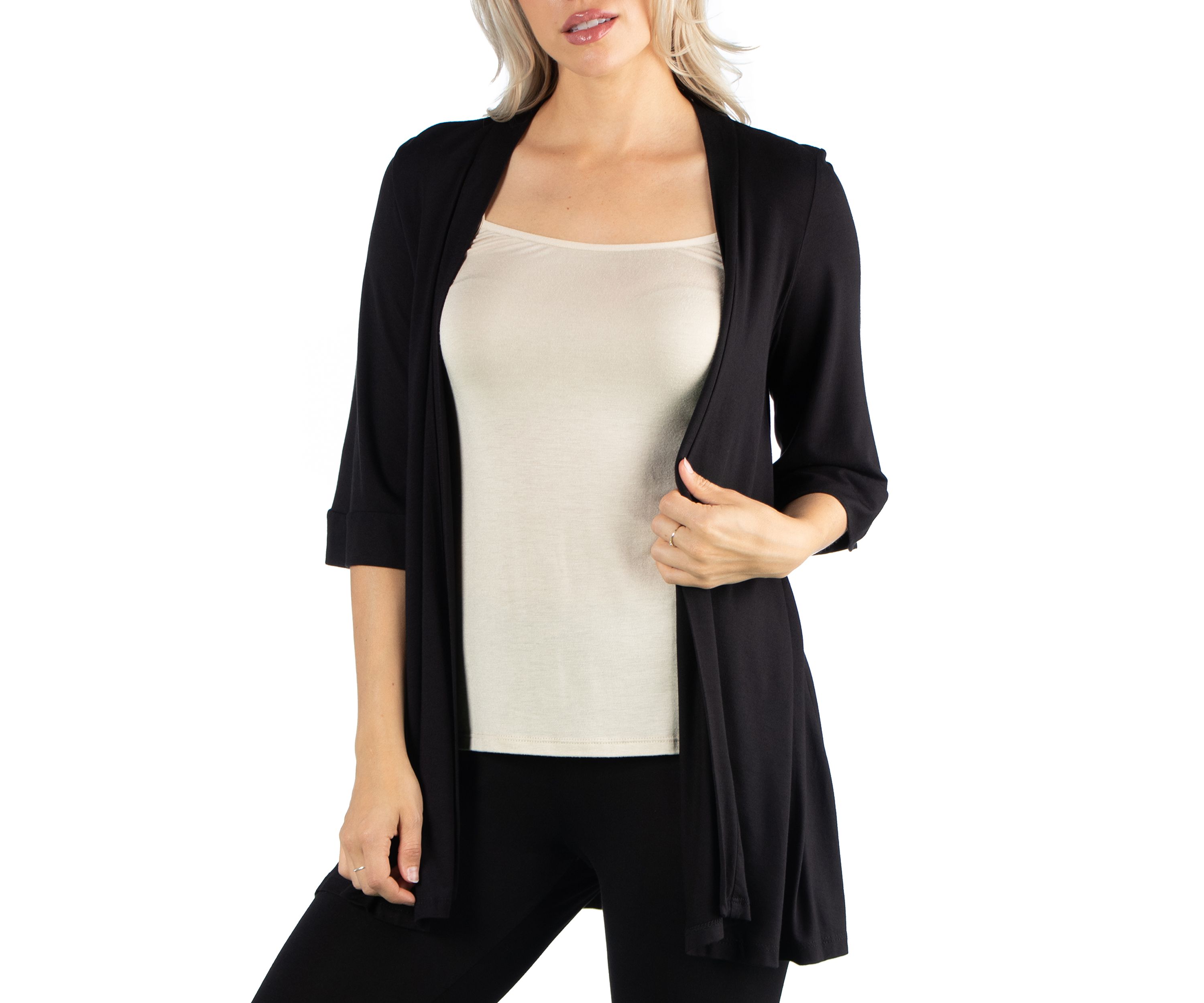 Womens Open Front Elbow Length Sleeve Cardigan