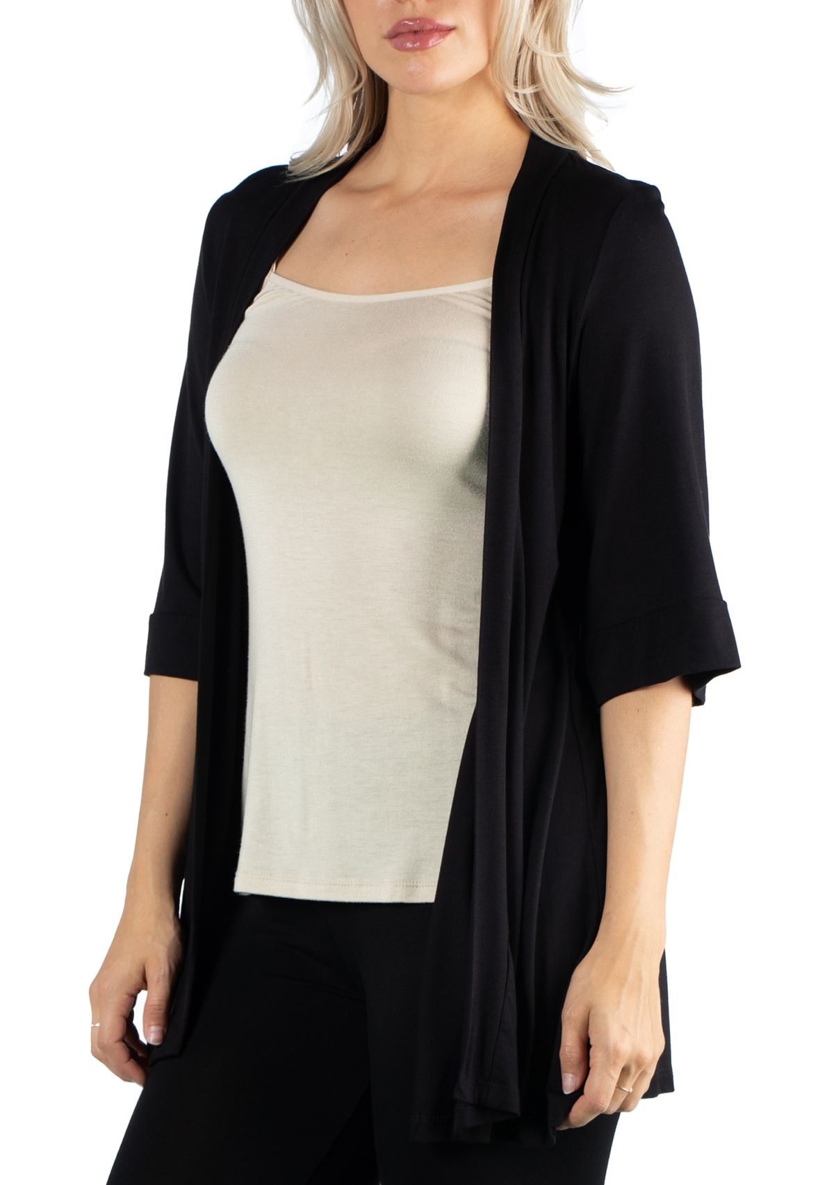 Womens Open Front Elbow Length Sleeve Cardigan