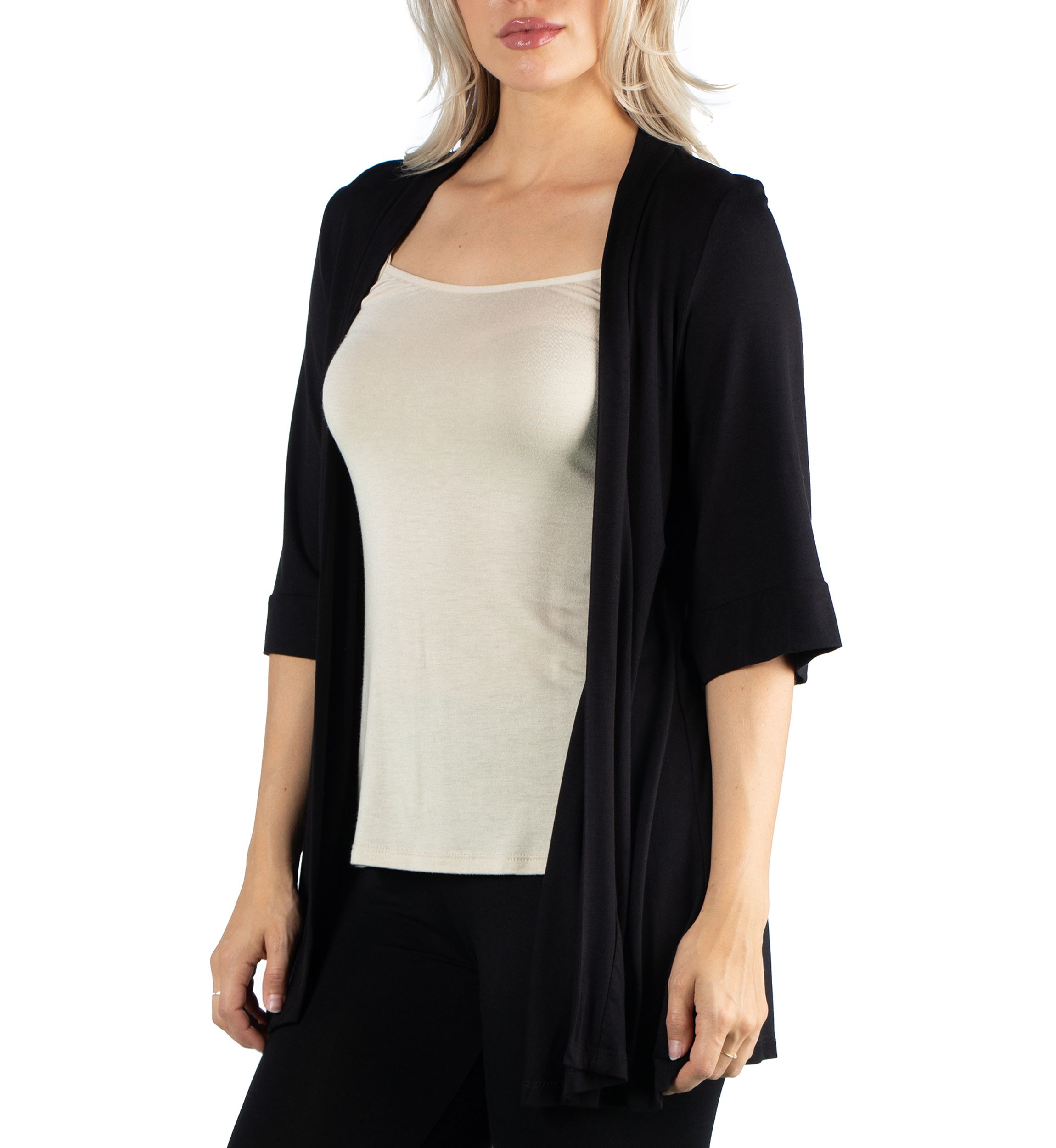 Womens Open Front Elbow Length Sleeve Cardigan
